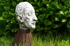 Black Refractory Clay with White Smoked Glaze and Forged Iron, "Testa 16"