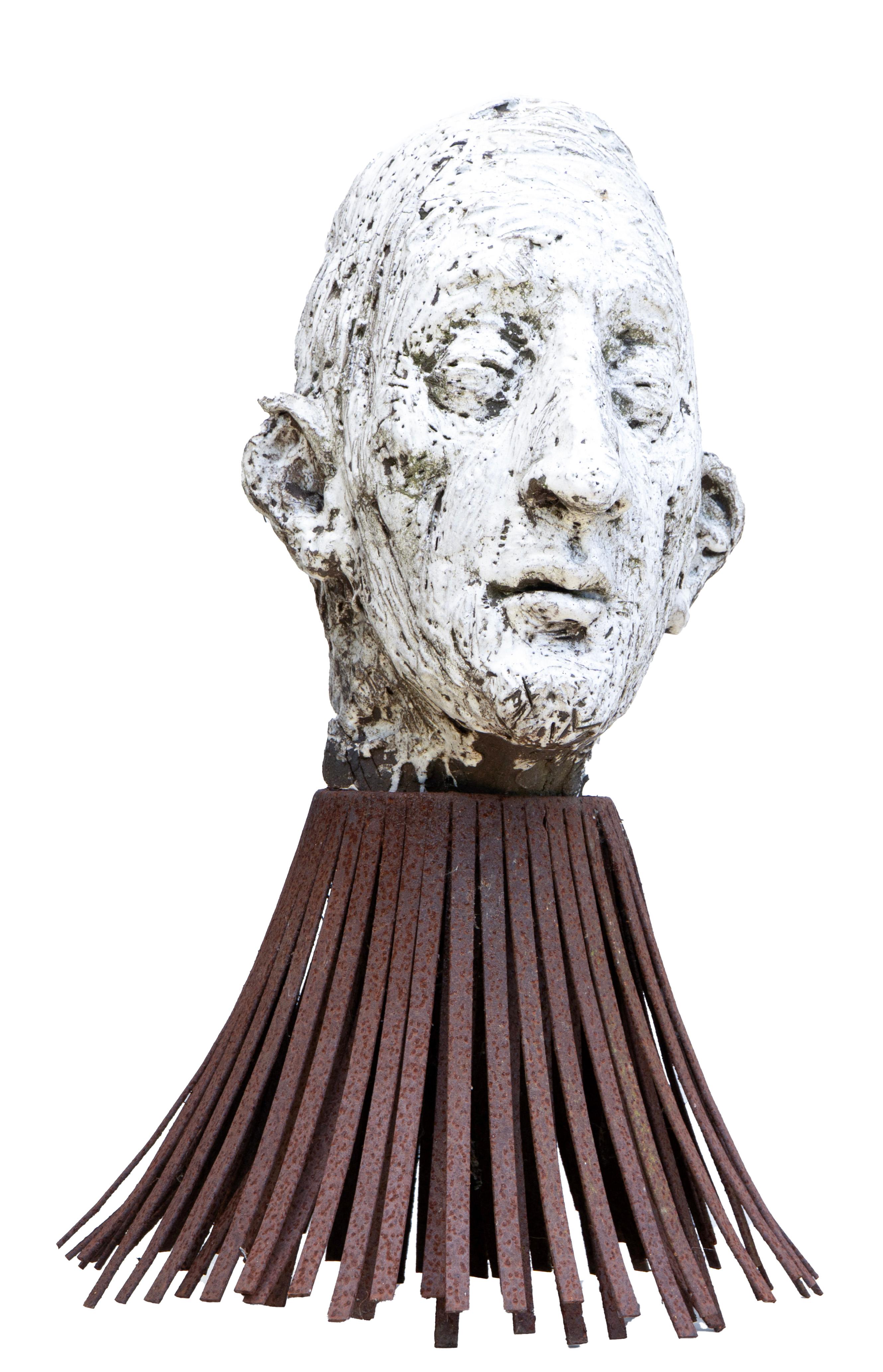 Black Refractory Clay with White Smoked Glaze and Forged Iron, "Testa 16"