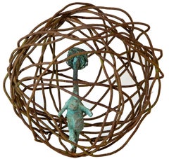 Bronze Venus Figure in Iron Cage. Lost-Wax Bronze and Forged Iron Sculpture