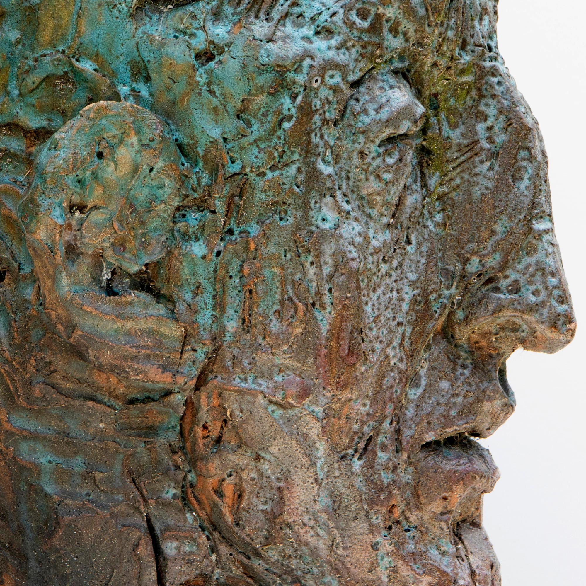 Tête expressionniste en céramique en grès réfractaire à glaçure cuivreuse Testa nº 11 en vente 11