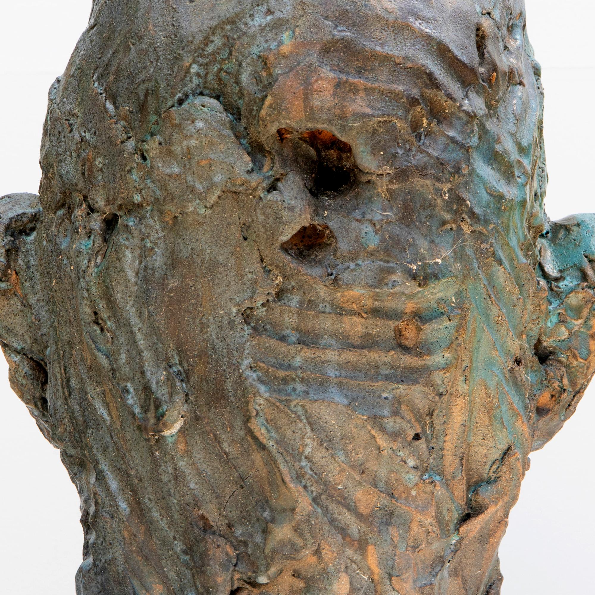Tête expressionniste en céramique en grès réfractaire à glaçure cuivreuse Testa nº 11 en vente 12