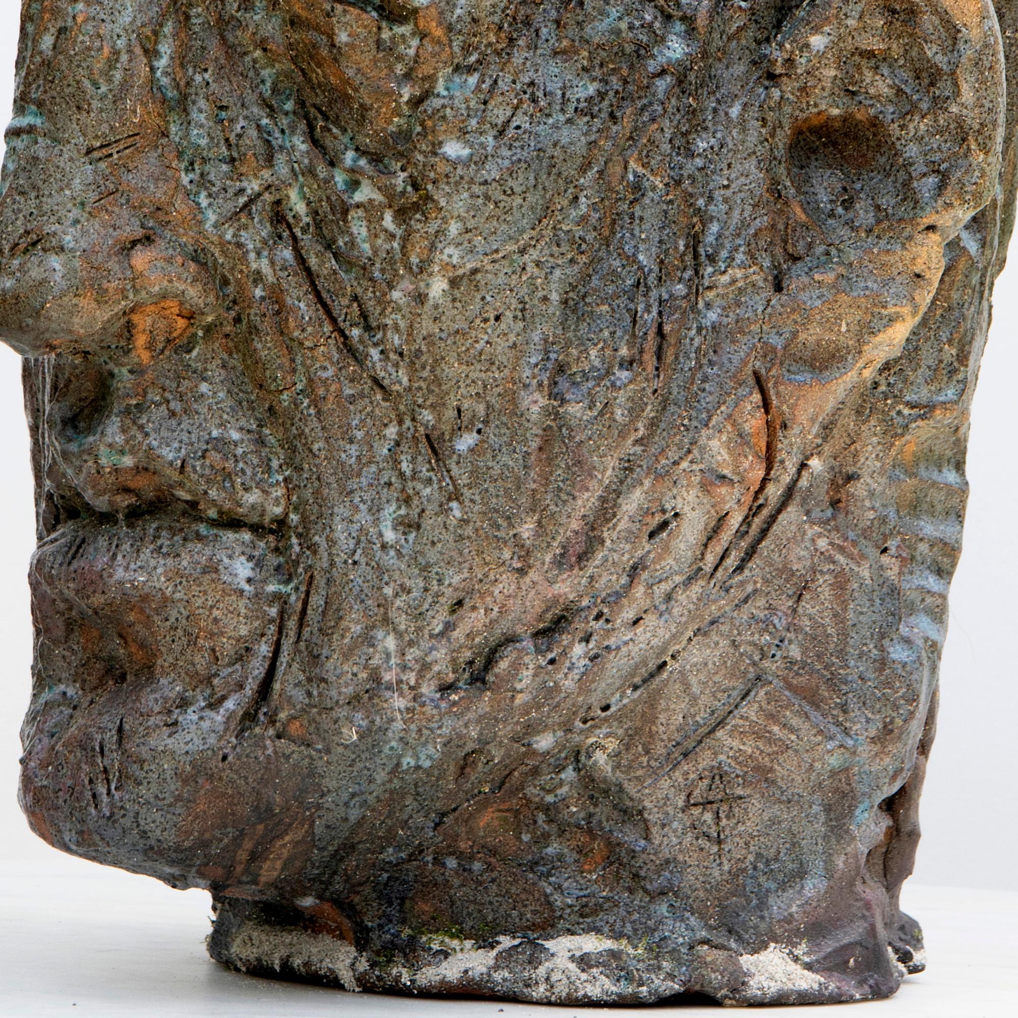 Tête expressionniste en céramique en grès réfractaire à glaçure cuivreuse Testa nº 11 en vente 13