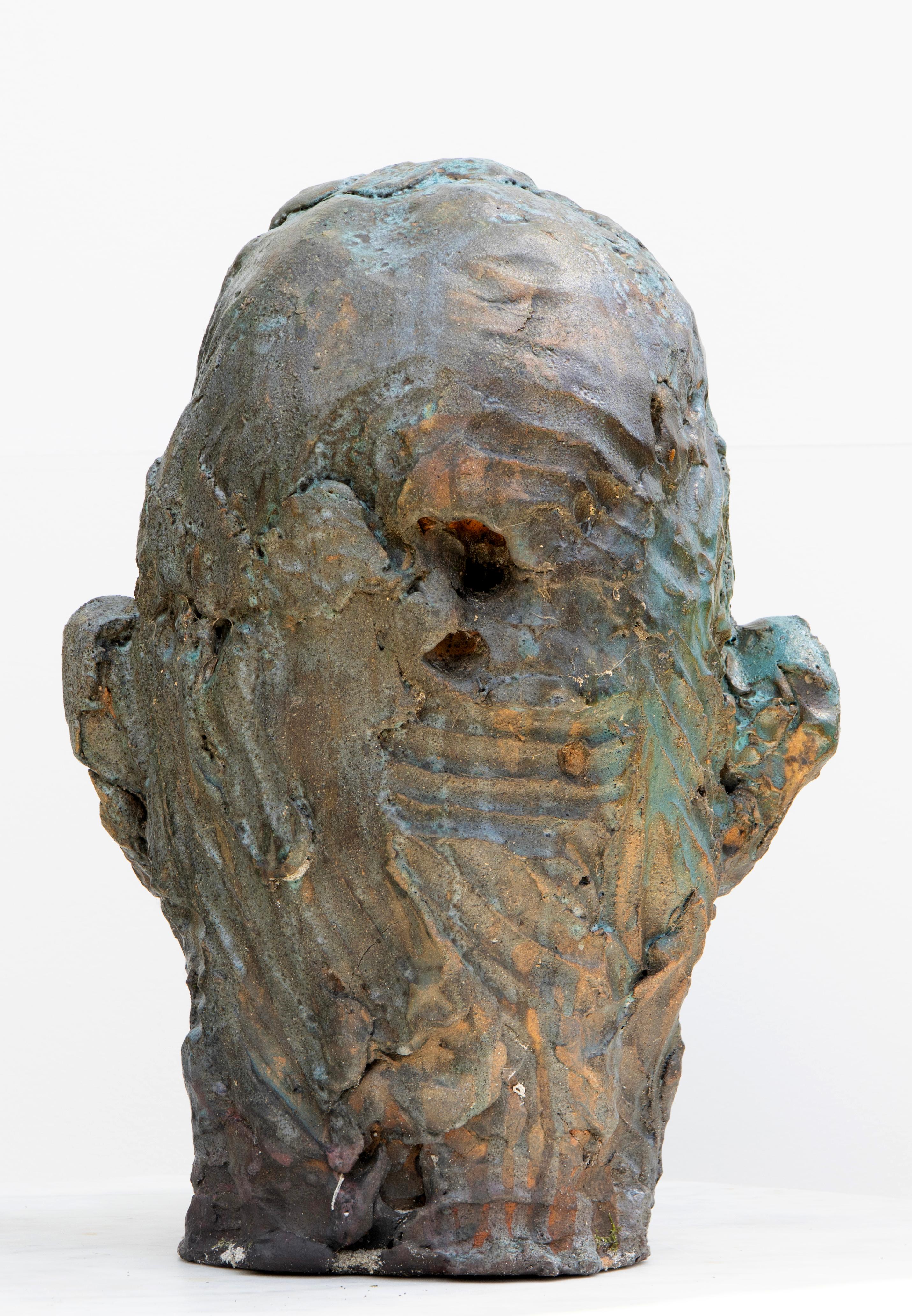 Tête expressionniste en céramique en grès réfractaire à glaçure cuivreuse Testa nº 11 en vente 5