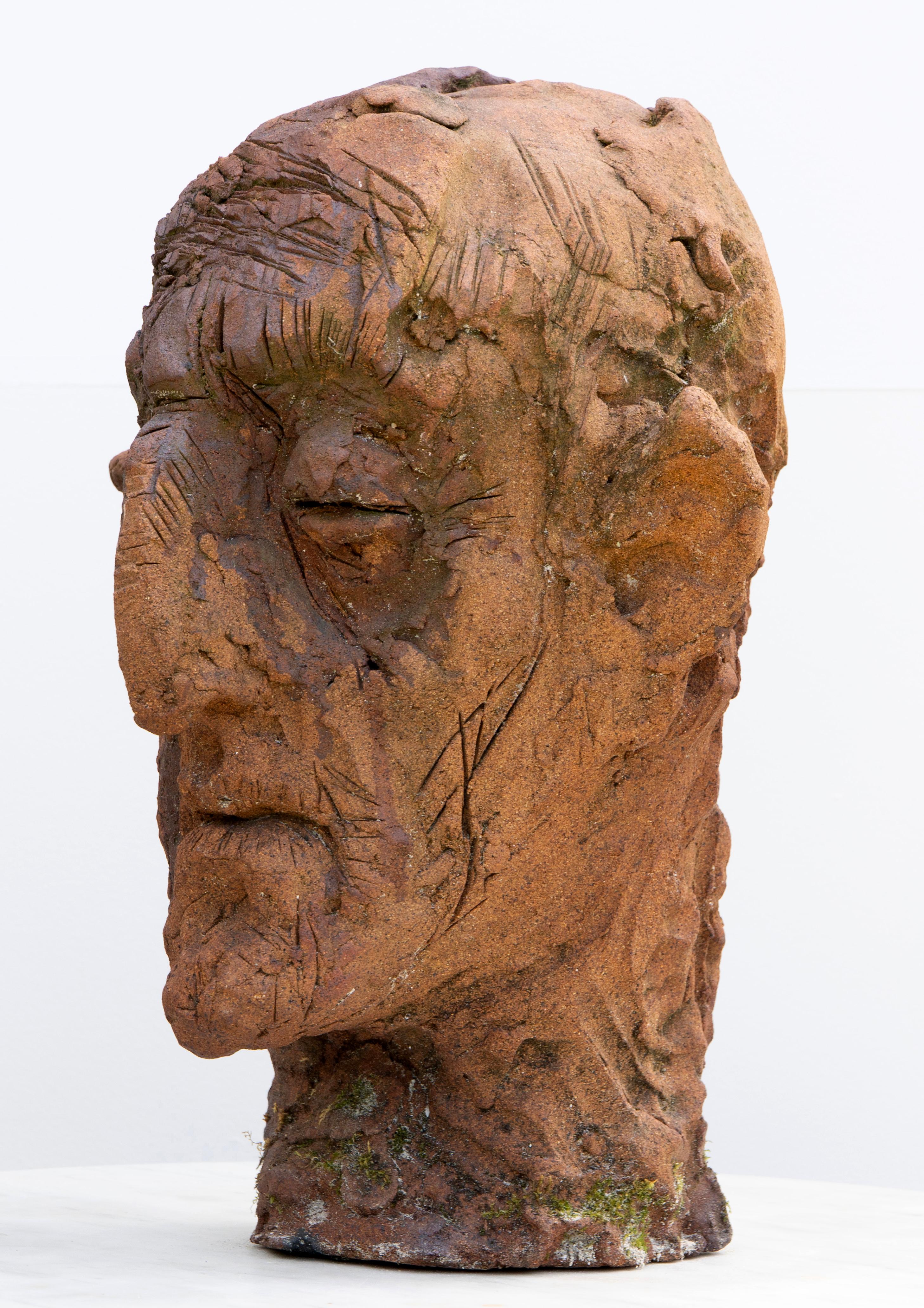 Ceramic Expressionist Head in White Stoneware with Bismuth Rakú Glaze. Testa 9 For Sale 6