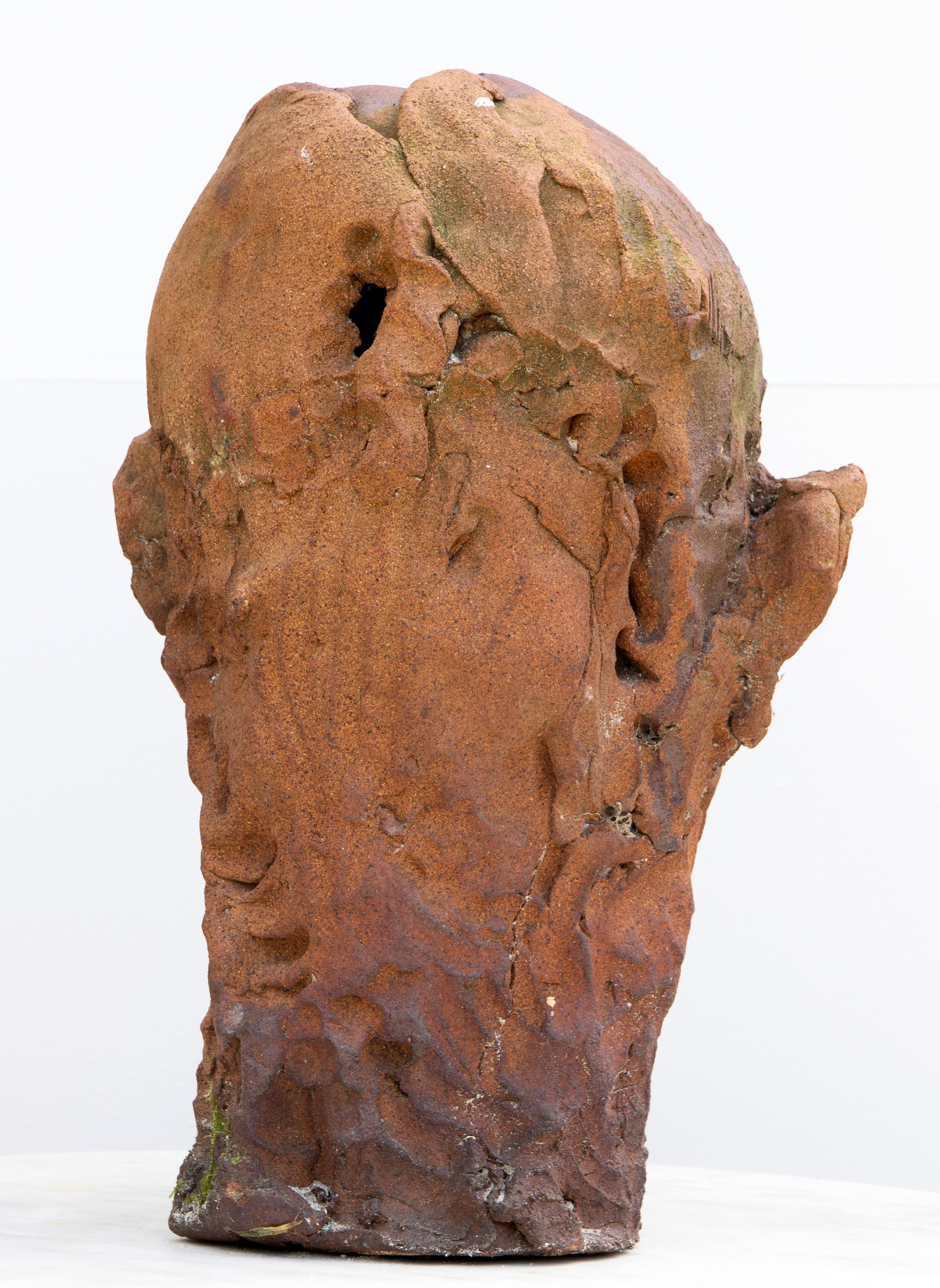 Ceramic Expressionist Head in White Stoneware with Bismuth Rakú Glaze. Testa 9 For Sale 2