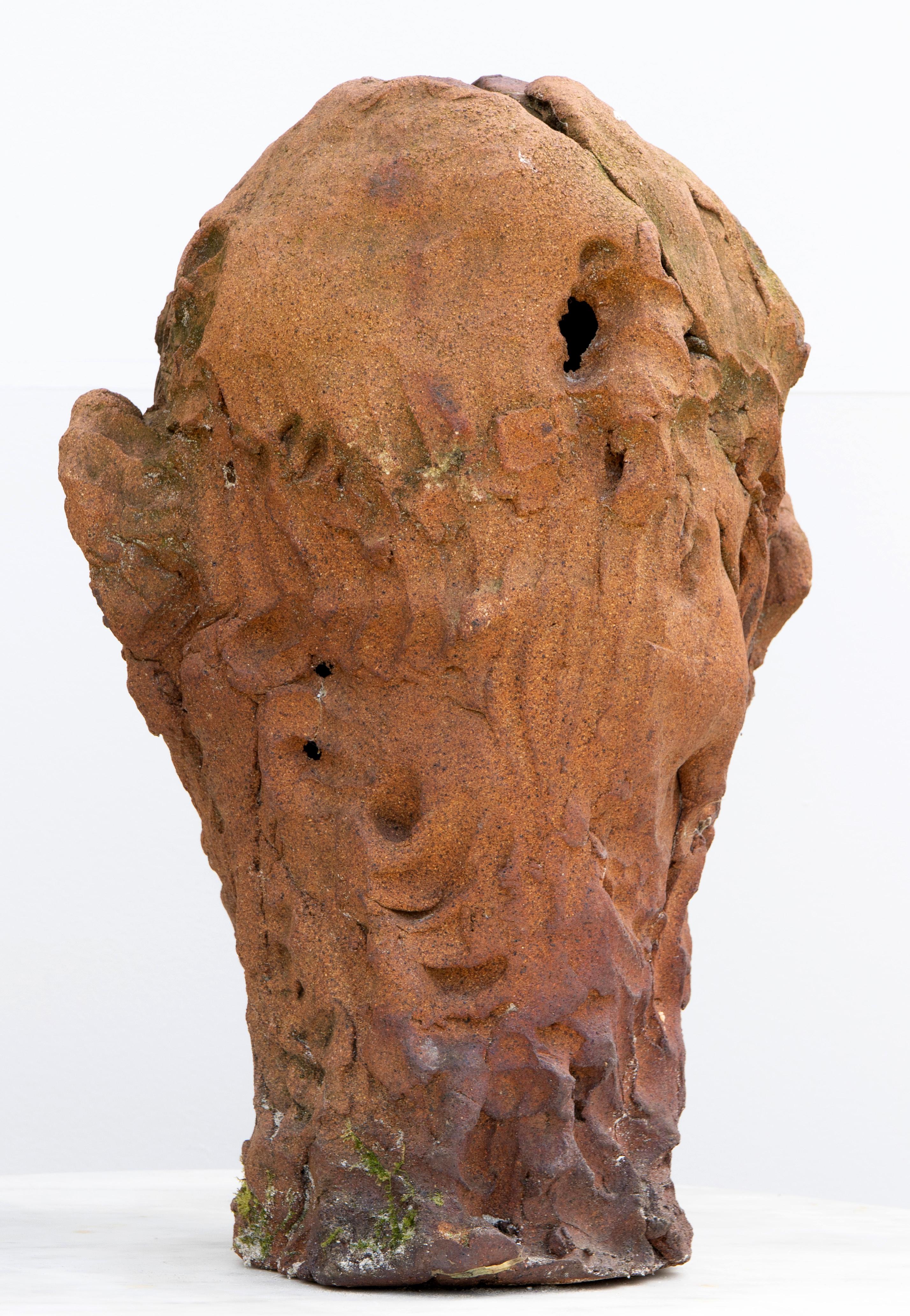 Ceramic Expressionist Head in White Stoneware with Bismuth Rakú Glaze. Testa 9 For Sale 3