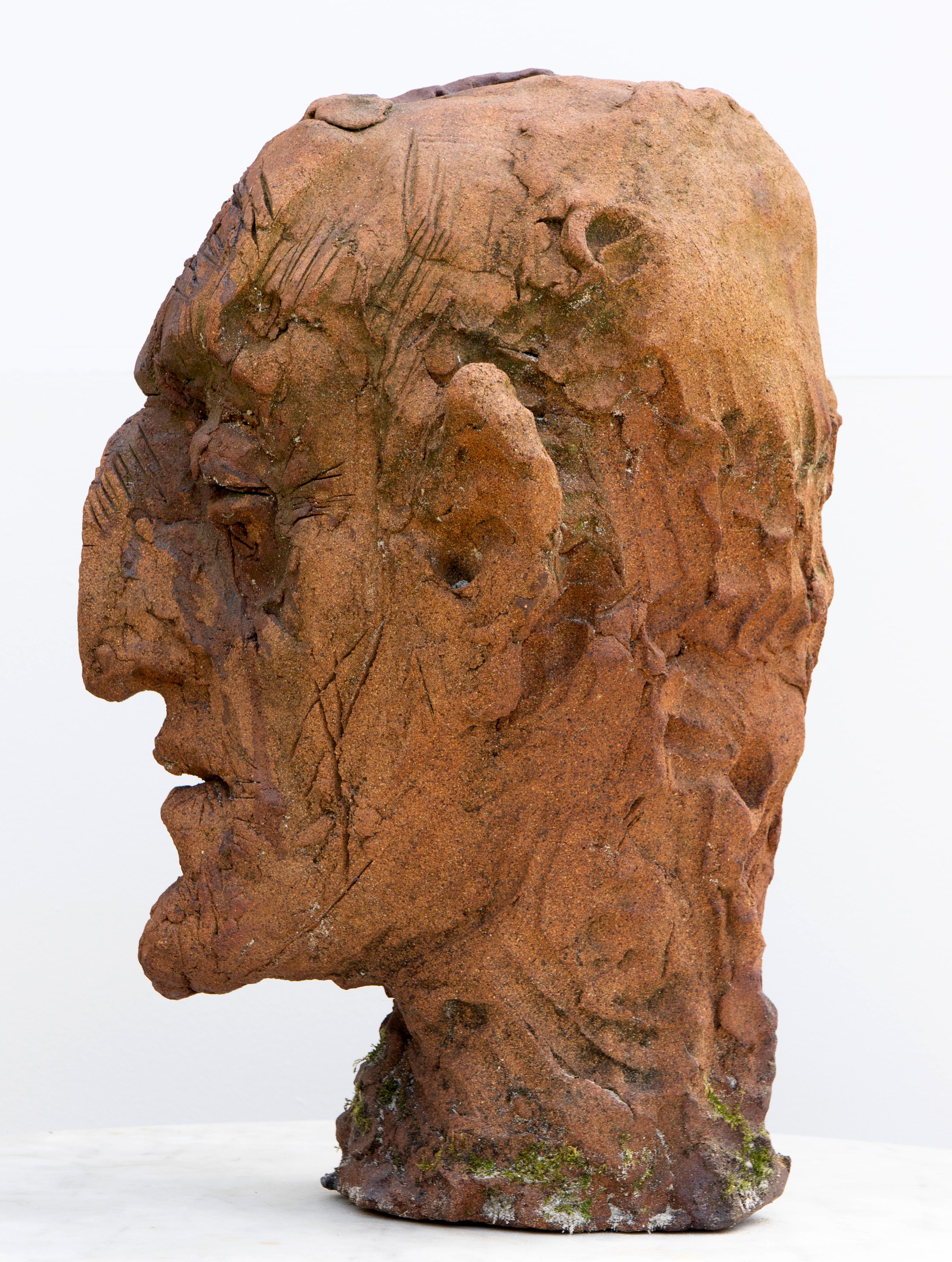 Ceramic Expressionist Head in White Stoneware with Bismuth Rakú Glaze. Testa 9 For Sale 5