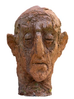 Ceramic Expressionist Head in White Stoneware with Bismuth Rakú Glaze. Testa 9