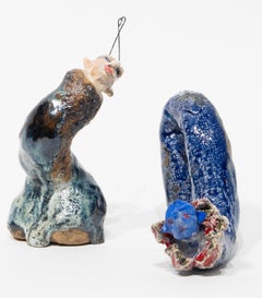 Ceramic Sculpture Duo Human Insect Hybrid Pair Contemporary Collectible Set