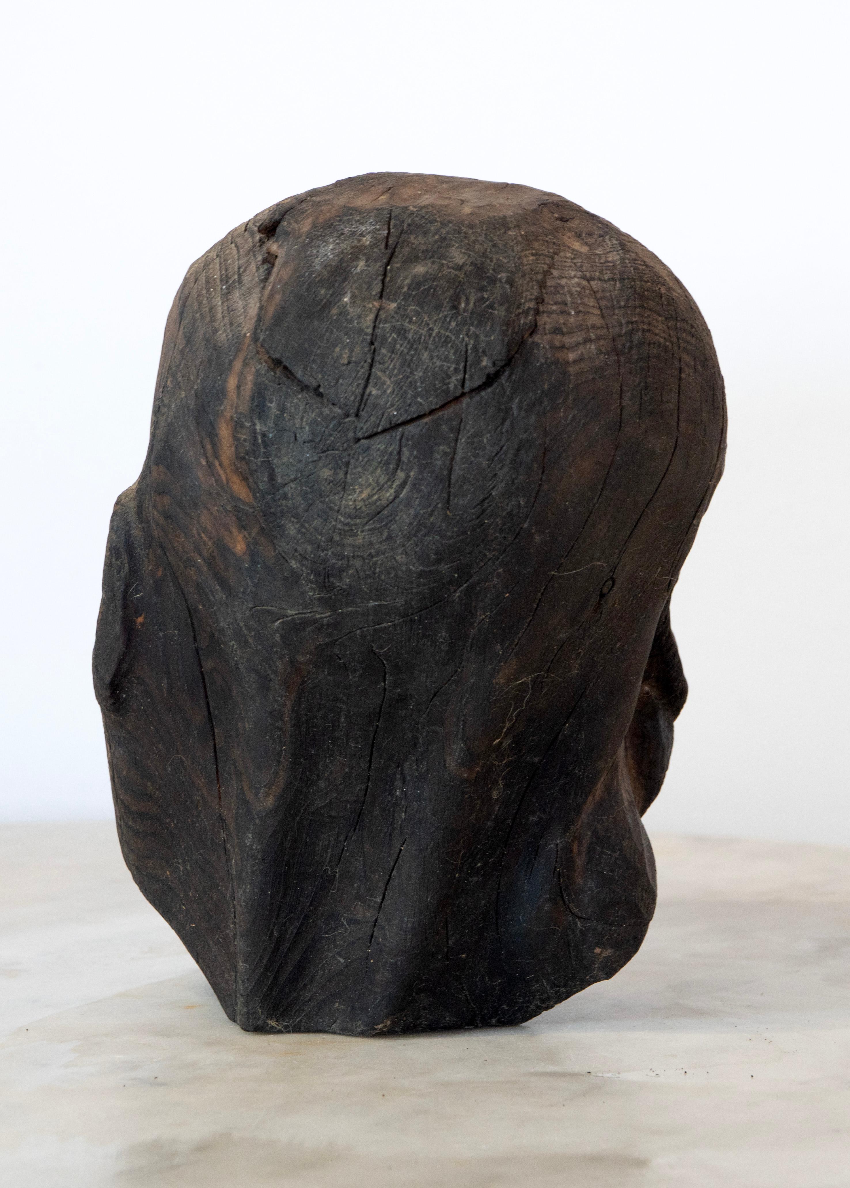 Charred Pine Head I. Yakisugi Burnt-Wood Bust Sculpture, Contemporary Conceptual For Sale 4