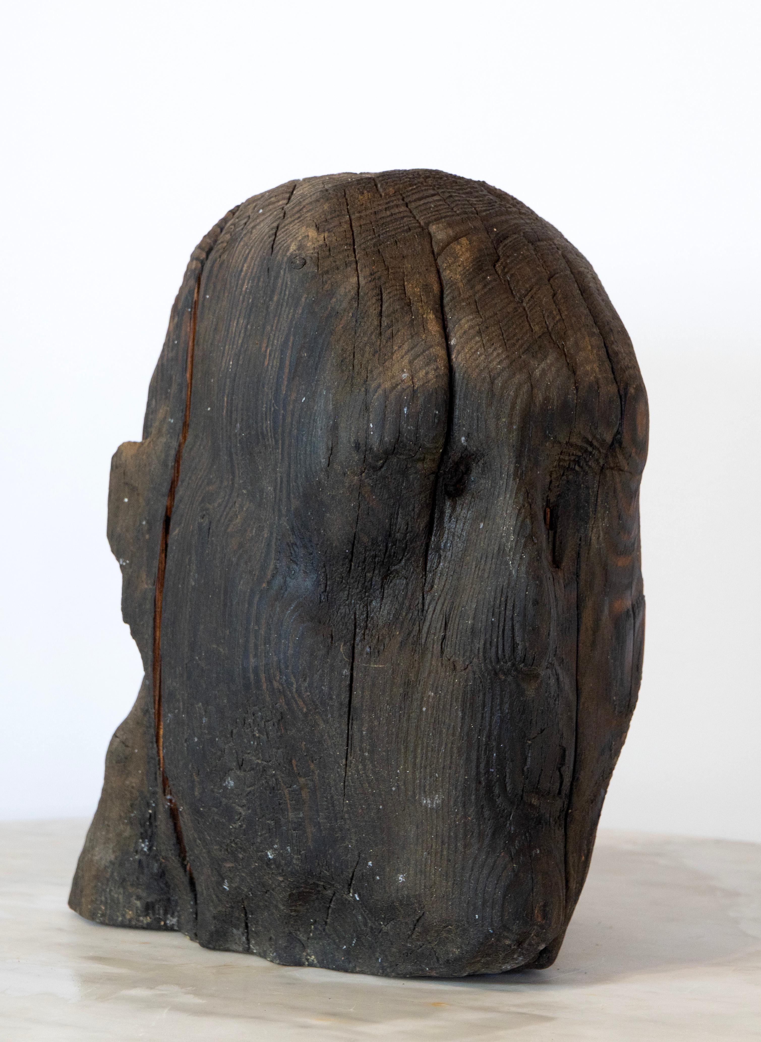 Charred Pine Head II continues Óscar Aldonza’s “Tizóns” series, marrying direct carving with the Japanese Yakisugi technique to explore themes of transformation, endurance, and the passage of time. Carved from a single block of reclaimed pine, this