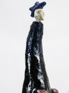 Contemporary Ceramic Figurative Sculpture Blue Glazed Figure Hand Built Object