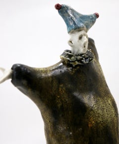 Contemporary Ceramic Figurative Sculpture Expressive Male Figure Gold Accent