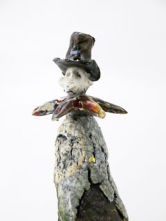 Zeitgenössische Keramische Figurative Skulptur Der Magier Gold akzentuiert Hand Built