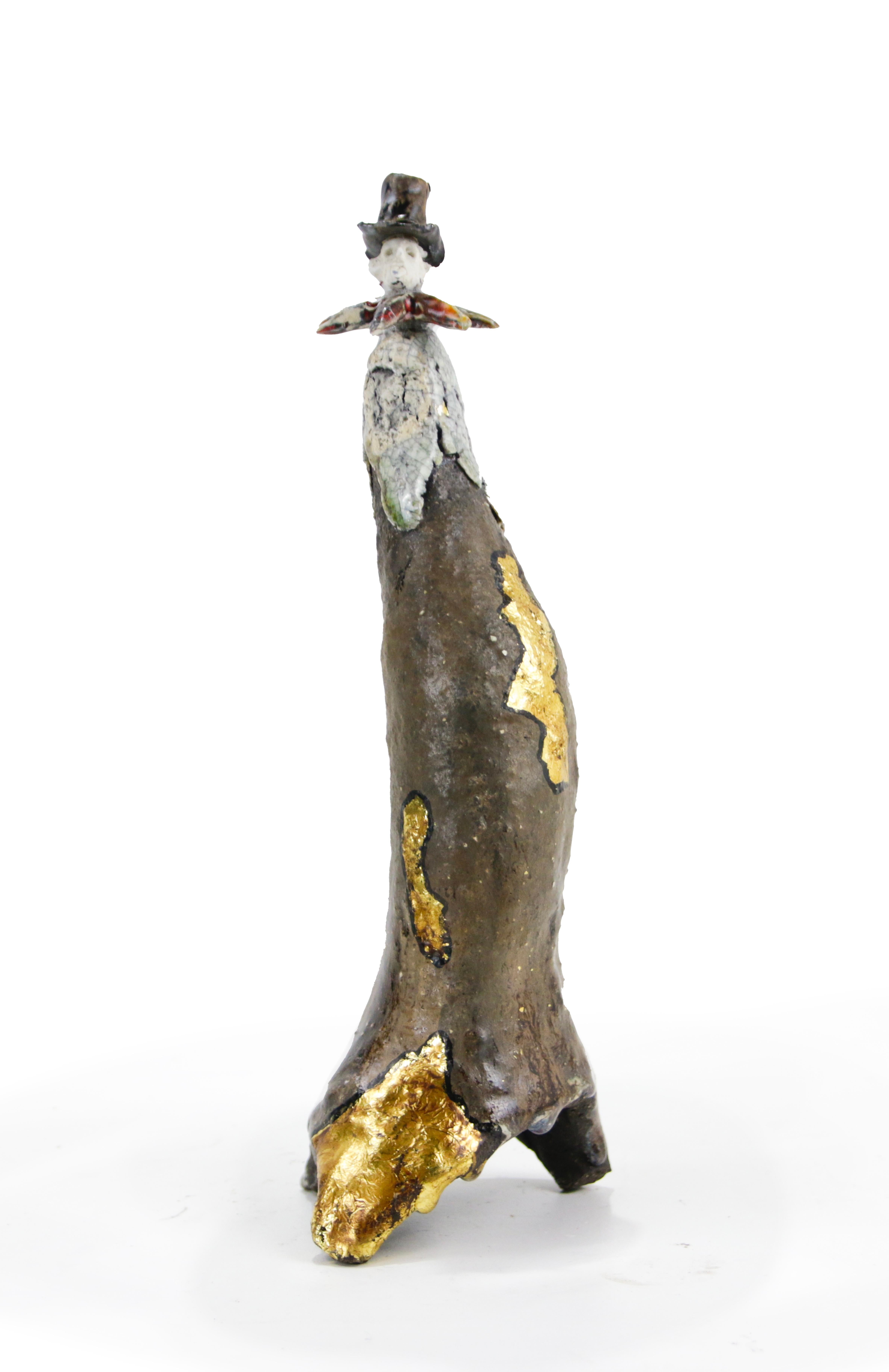 Contemporary Ceramic Figurative Sculpture The Magician Gold Accented Hand Built