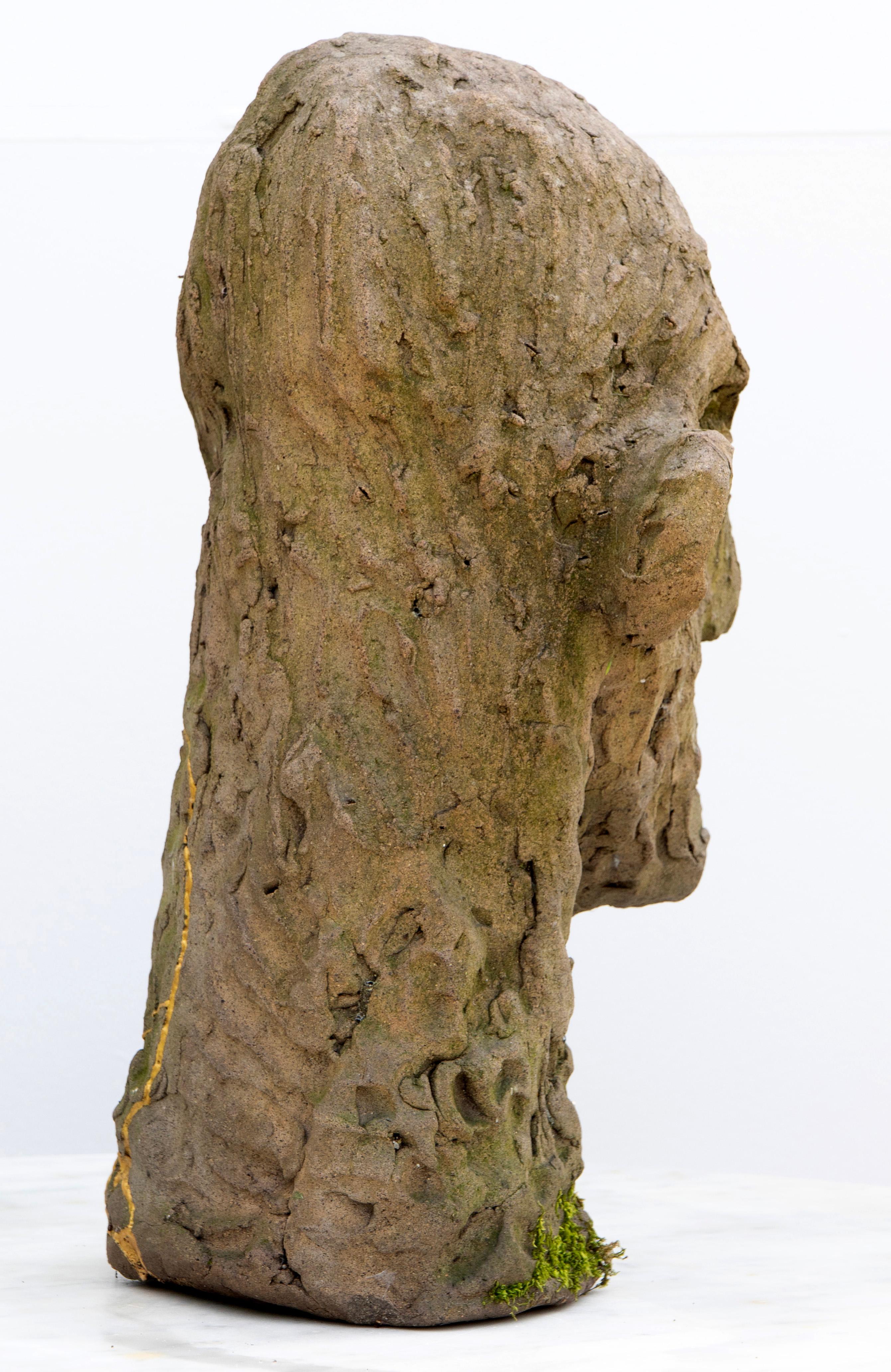 Contemporary Expressionist Ceramic Head in Refractory Stoneware with Kintsugi For Sale 3