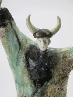 Contemporary Hand Built Ceramic Figurative Sculpture Extravagant Viking