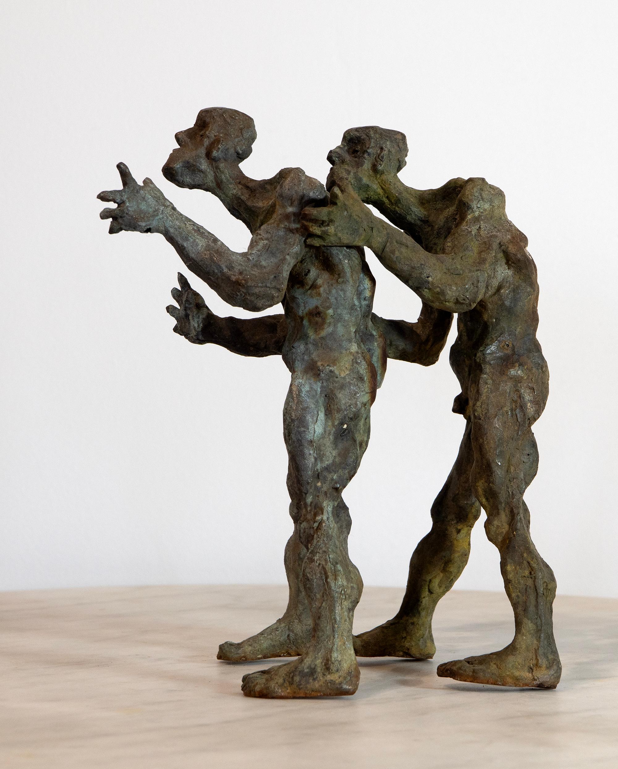 Dual Earthbound Wanderers – 2023, Lost-Wax Bronze Sculptural Pair, Expressionist in vendita 4