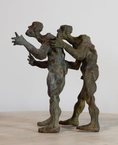 Dual Earthbound Wanderers – 2023, Lost-Wax Bronze Sculptural Pair, Expressionist