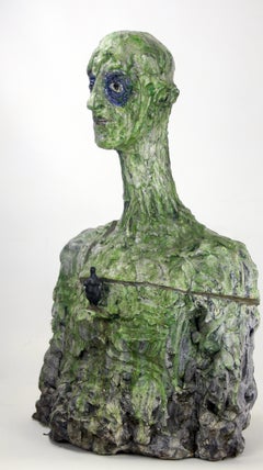 Expresionist Ceramic and Bronze Bust Sculpture with Fragmented Surface
