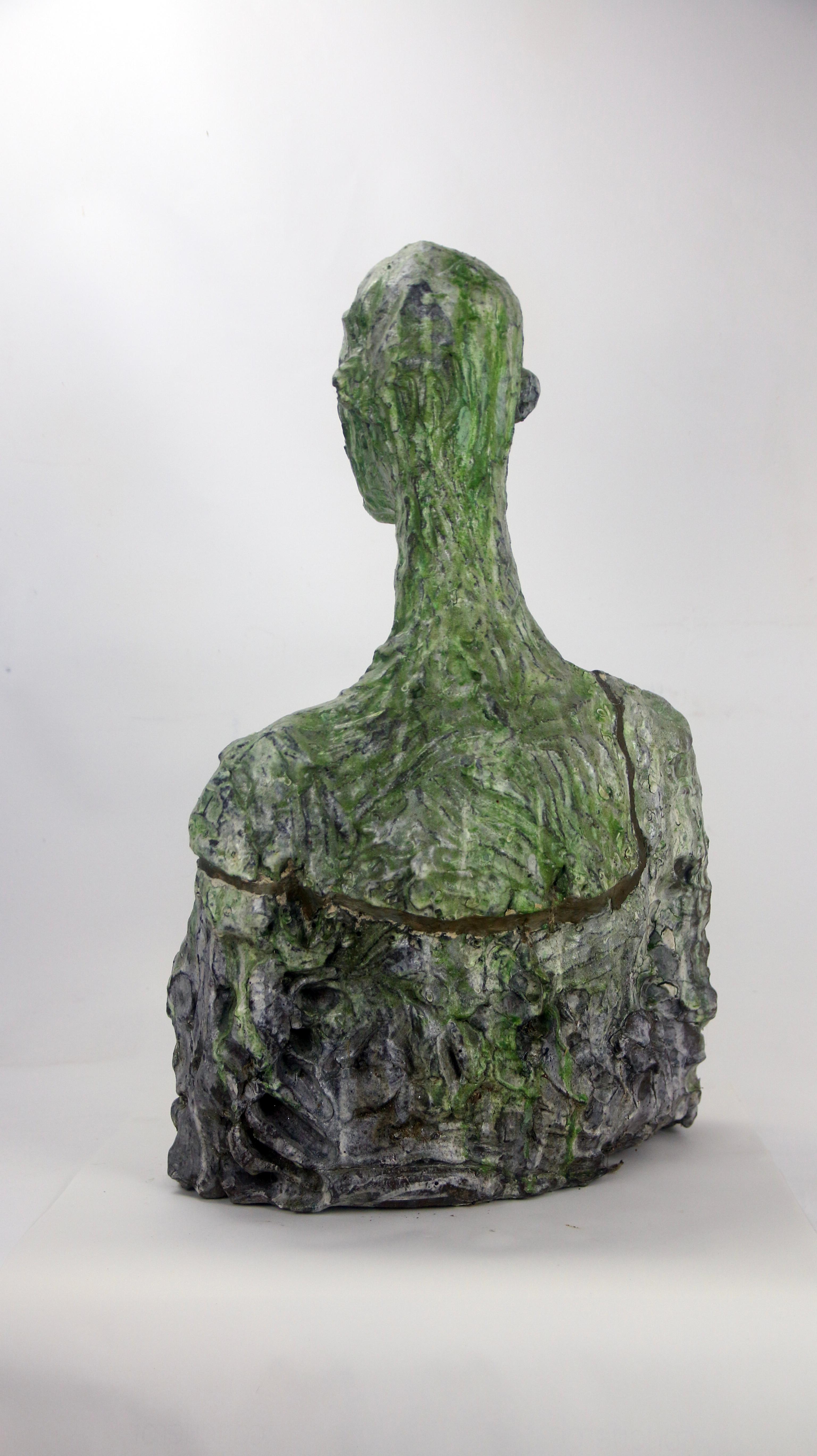 Sculpture de buste en céramique et en bronze de style expressionniste avec surface fragmentée en vente 4