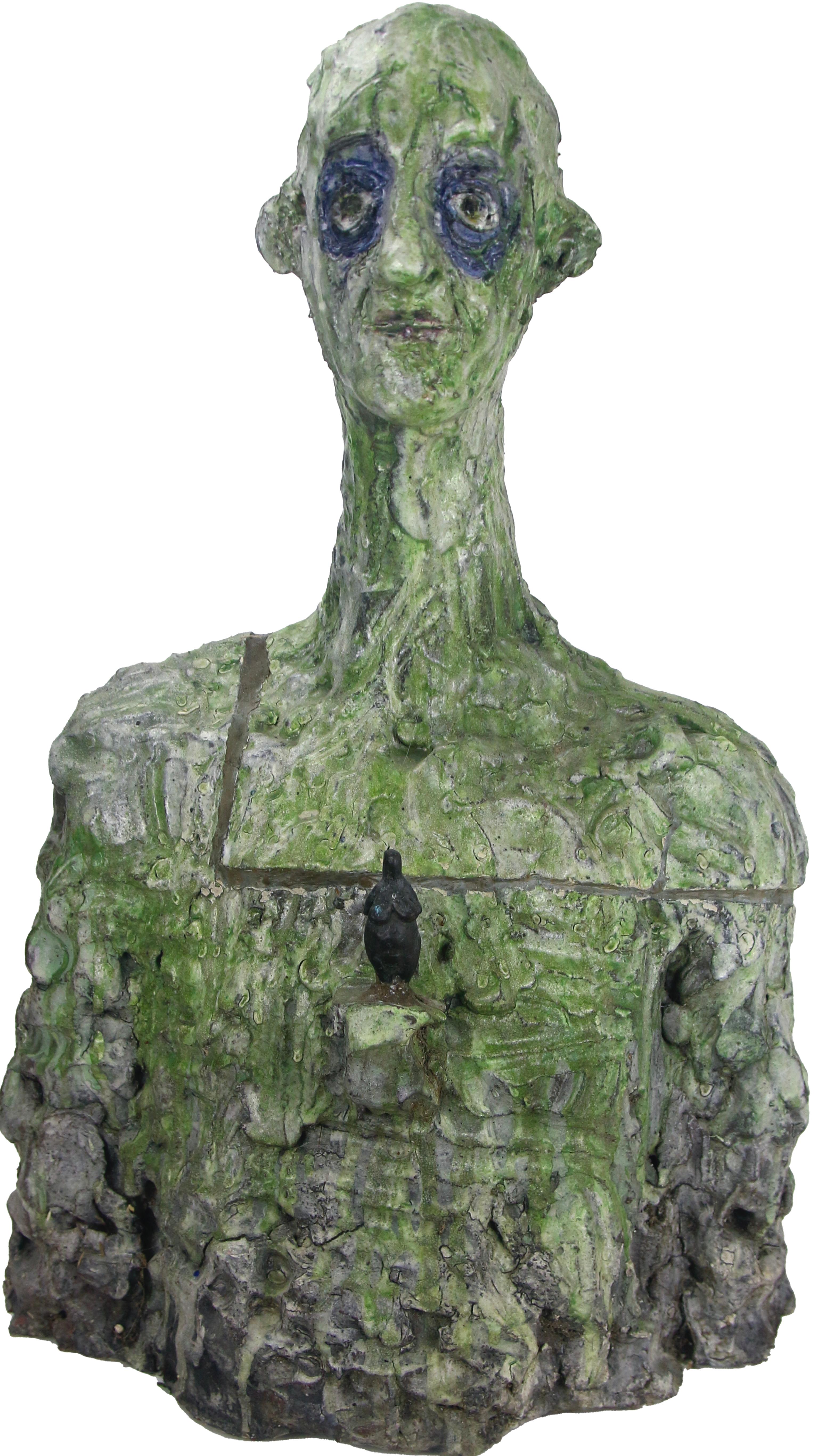 Sculpture de buste en céramique et en bronze de style expressionniste avec surface fragmentée