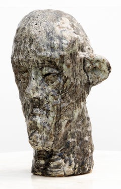 Expresionist Nephiline-Manganese Glazed Ceramic Head. High-Temperature Clay Bust