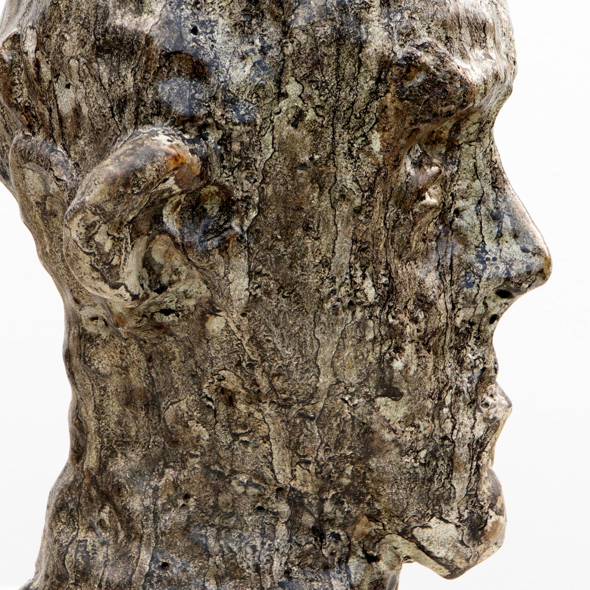 Expresionist Nephilin-Mangan glasierte Keramik Kopf. Hochtemperatur-Lehm-Büste (Grau), Figurative Sculpture, von Óscar Aldonza Torres