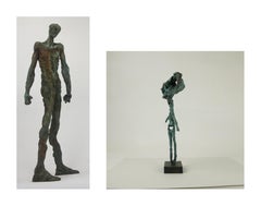 Diptyque de sculptures expressionnistes en bronze : « Présence humaine et imagination »