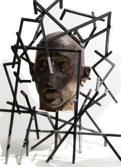 Scultura architettonica in ceramica con struttura in ferro battuto per esterni