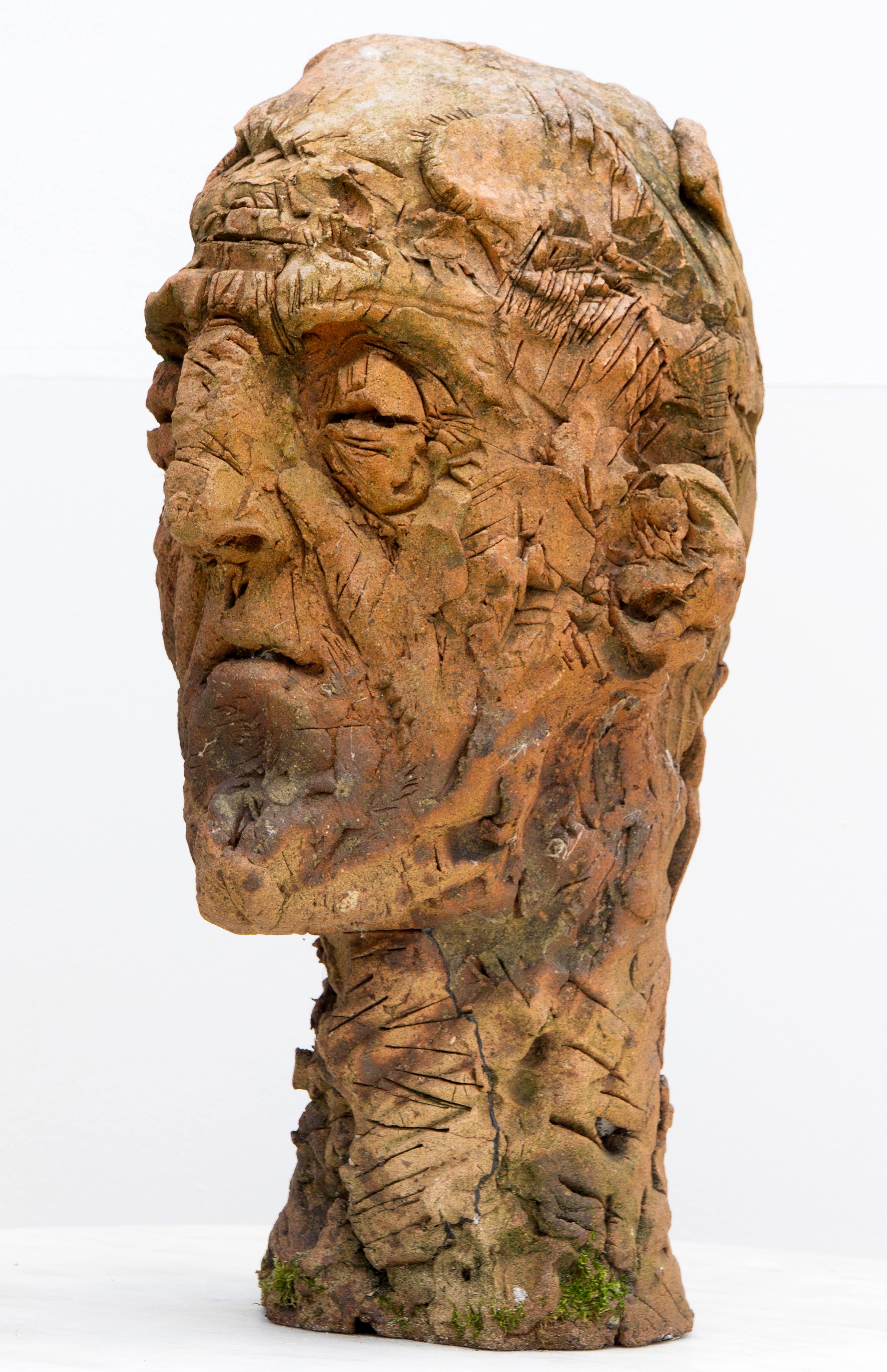 Expressionist Ceramic Head Sculpture in Refractory Stoneware – Testa #10 For Sale 1