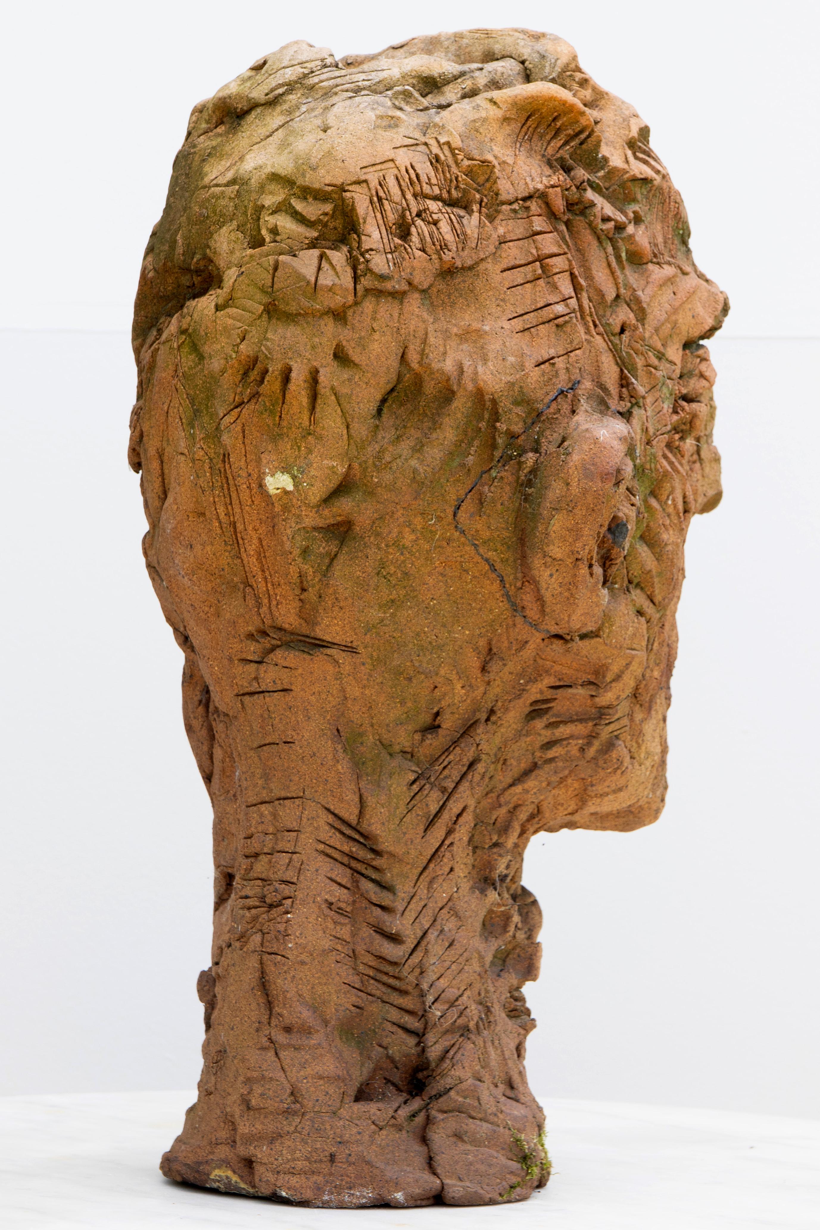 Expressionist Ceramic Head Sculpture in Refractory Stoneware – Testa #10 For Sale 5