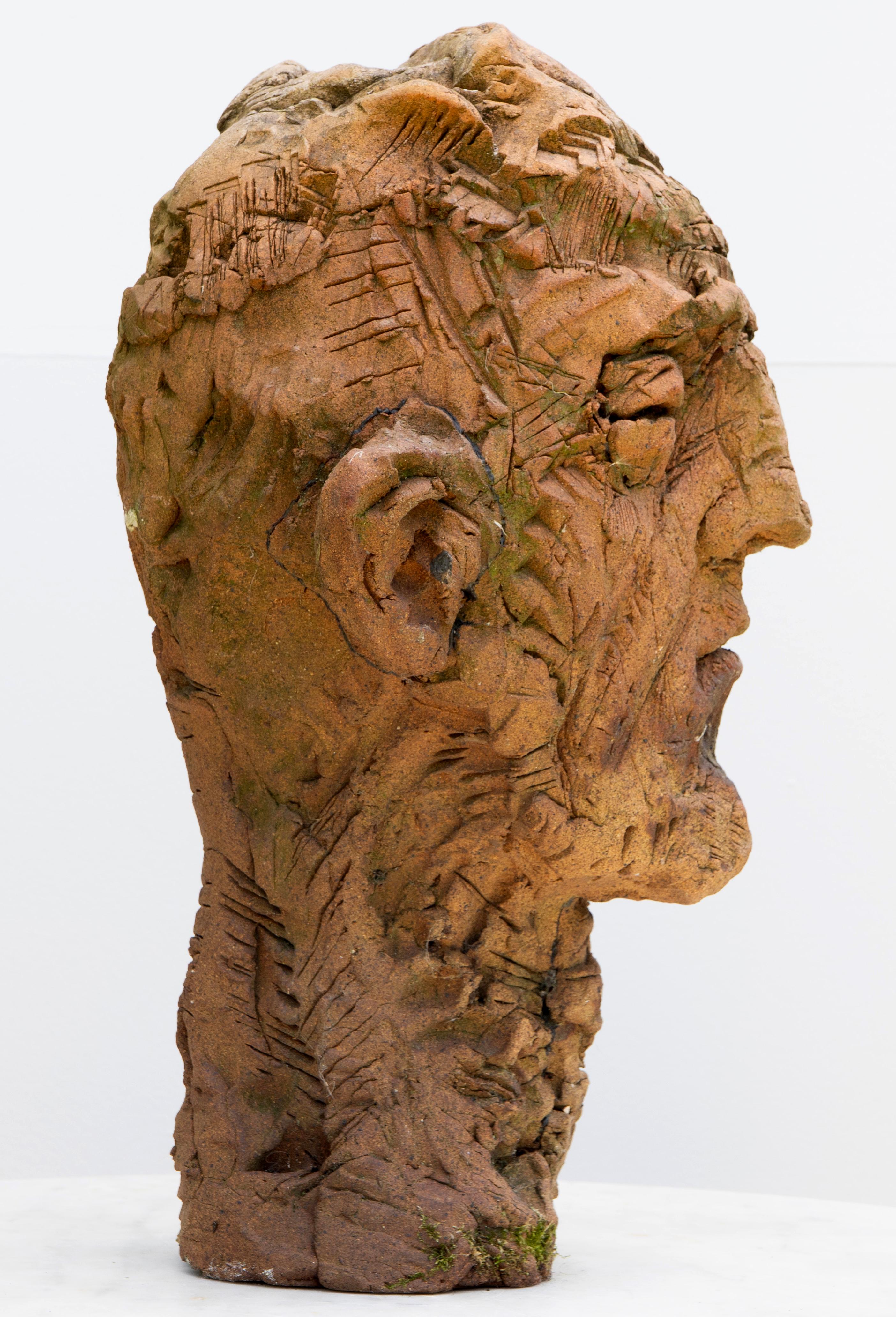 Expressionist Ceramic Head Sculpture in Refractory Stoneware – Testa #10 For Sale 6