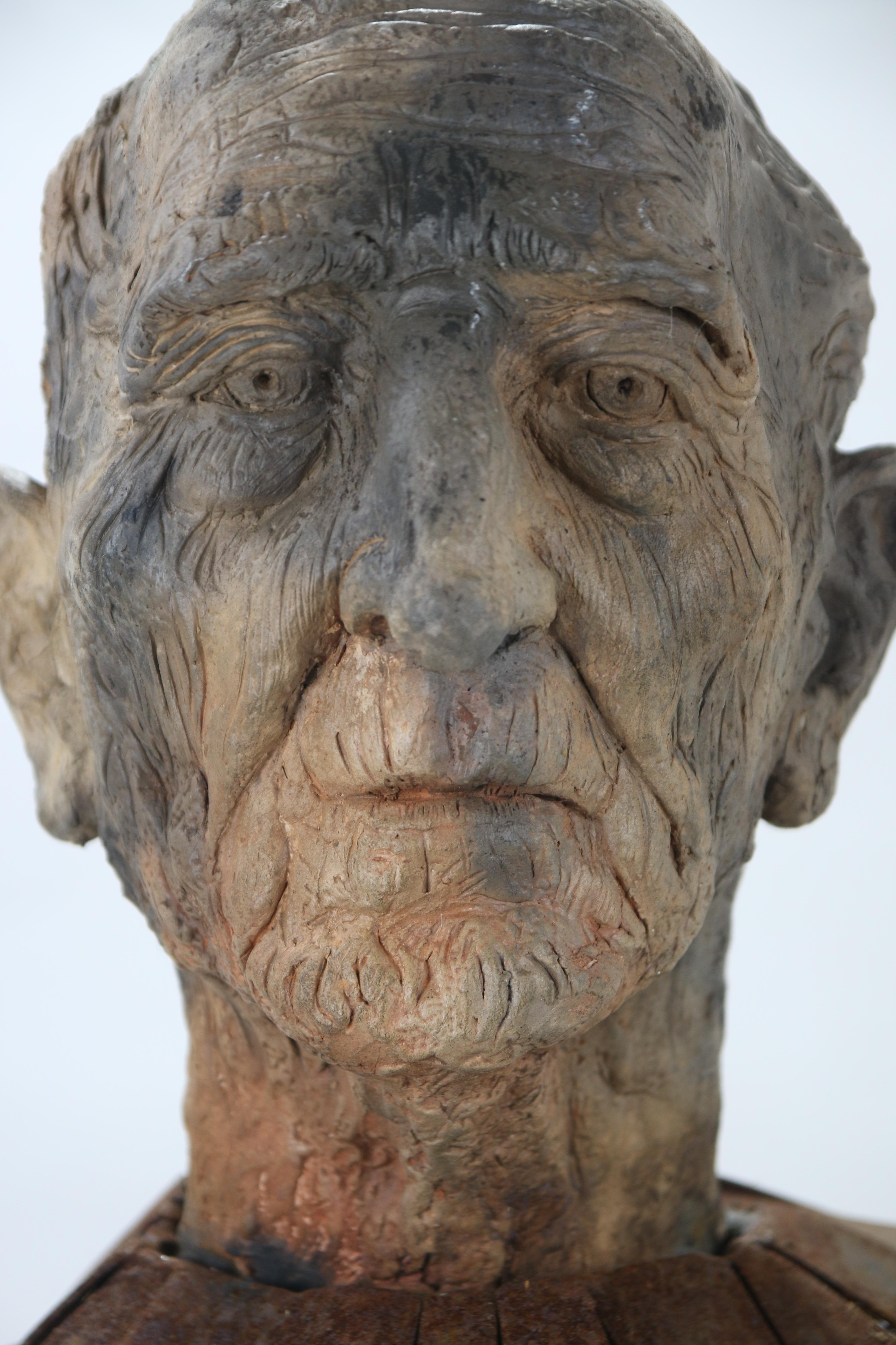 Expressive Abstract Figurative Ceramic and Iron Sculptural Bust Learner Three For Sale 5