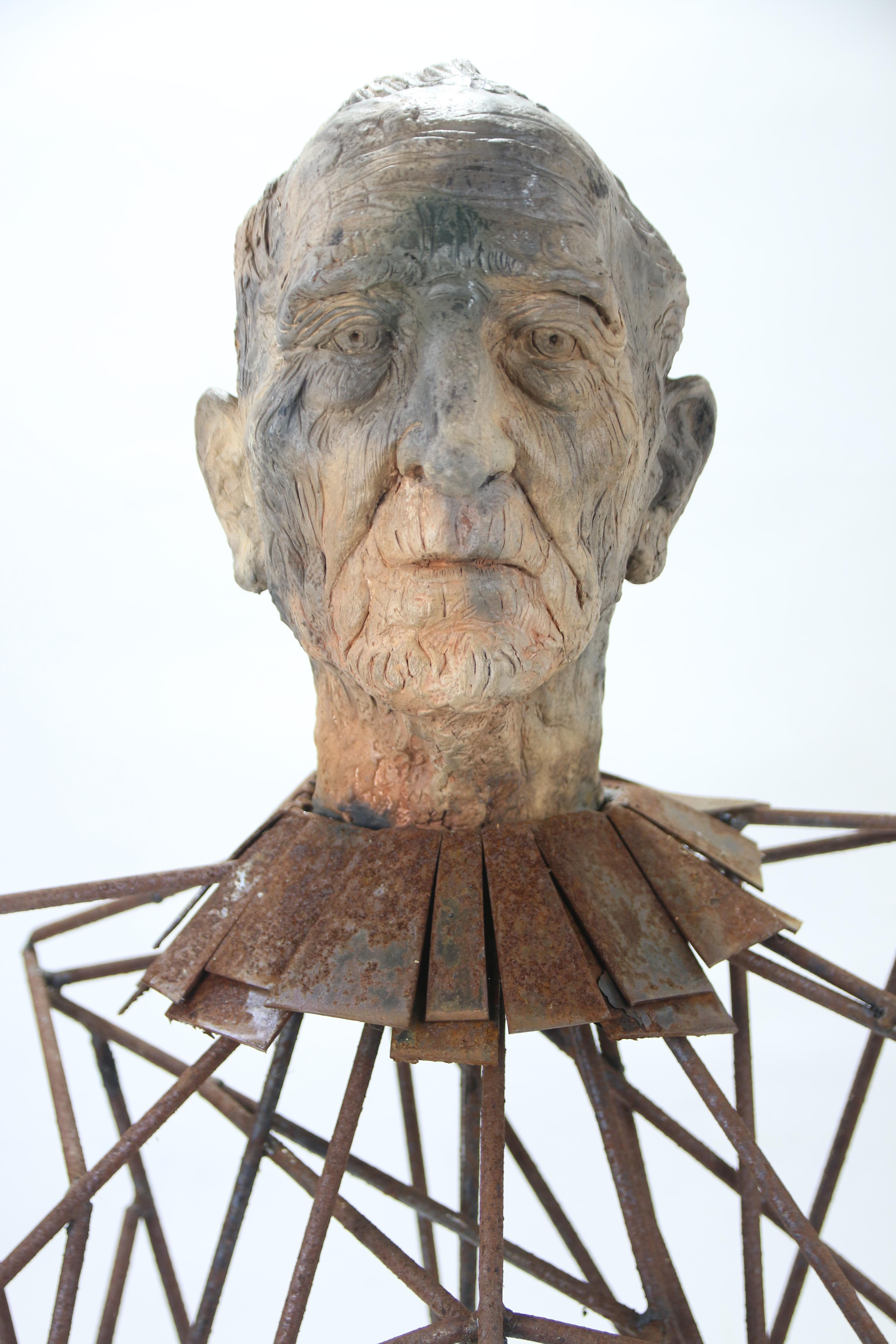 Expressive Abstract Figurative Ceramic and Iron Sculptural Bust Learner Three For Sale 6