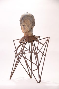 Busto scultoreo astratto espressivo in ceramica e ferro Apprendista tre