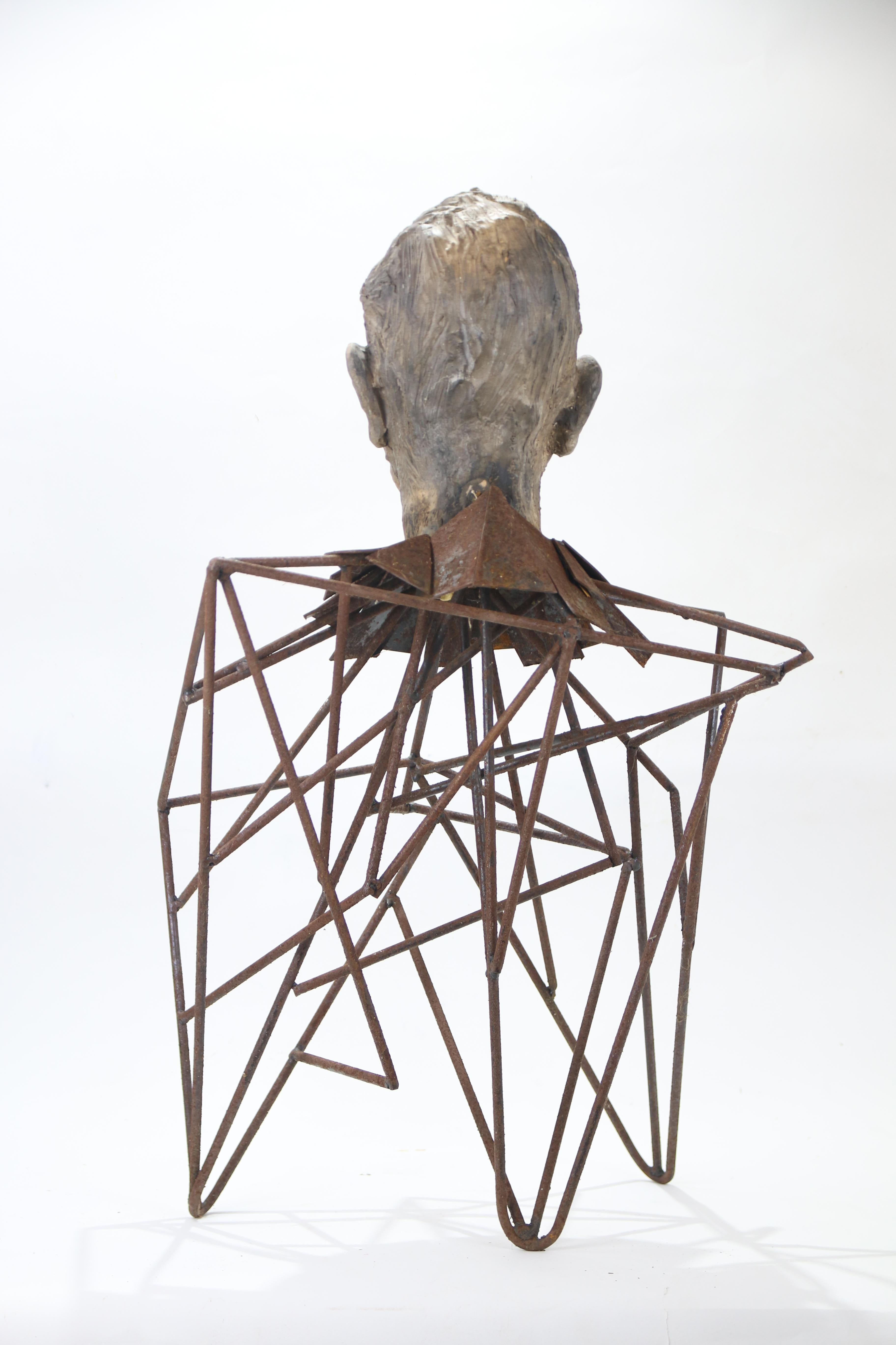 Expressive Abstract Figurative Ceramic and Iron Sculptural Bust Learner Three For Sale 1