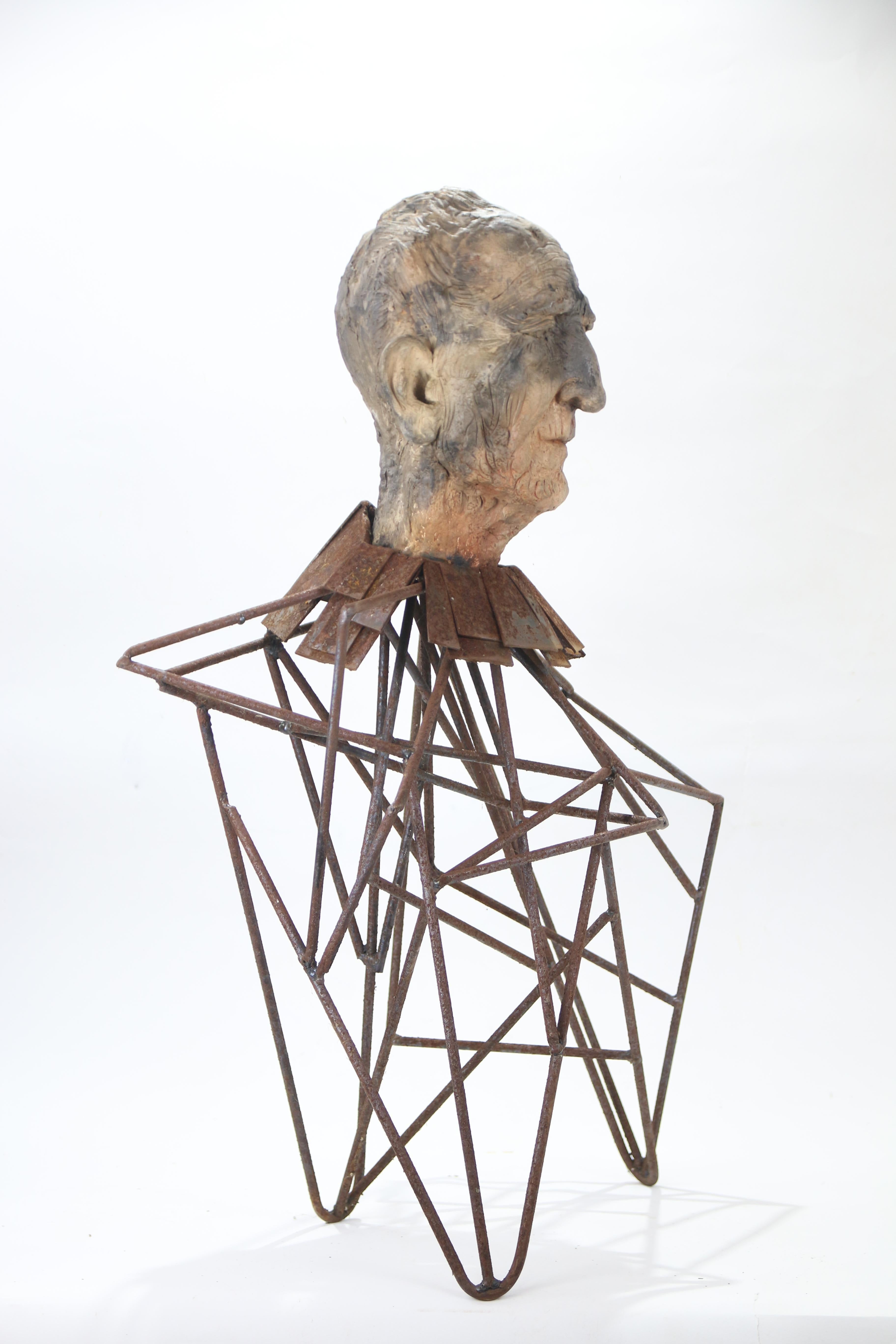 Expressive Abstract Figurative Ceramic and Iron Sculptural Bust Learner Three For Sale 2