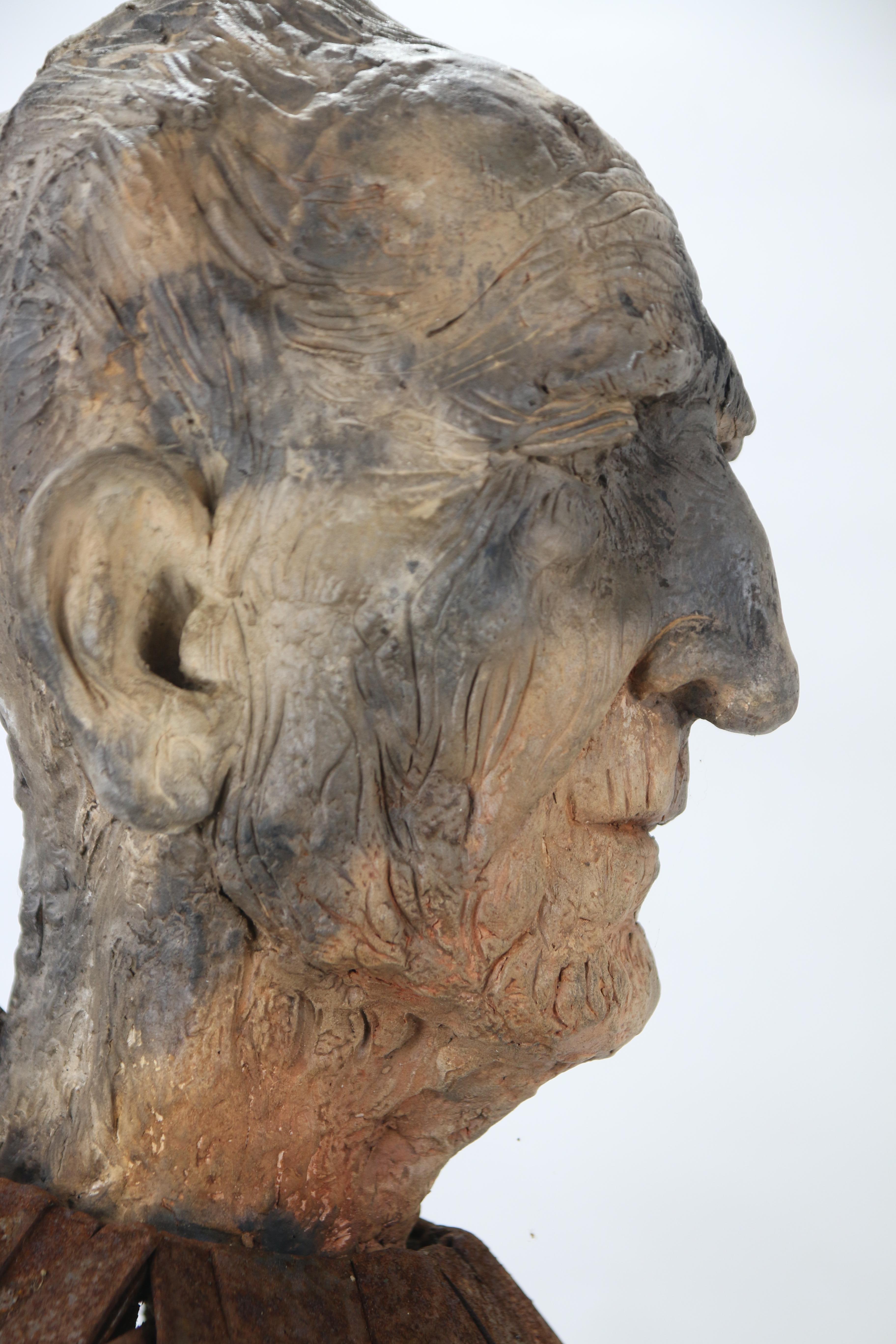 Expressive Abstract Figurative Ceramic and Iron Sculptural Bust Learner Three For Sale 3