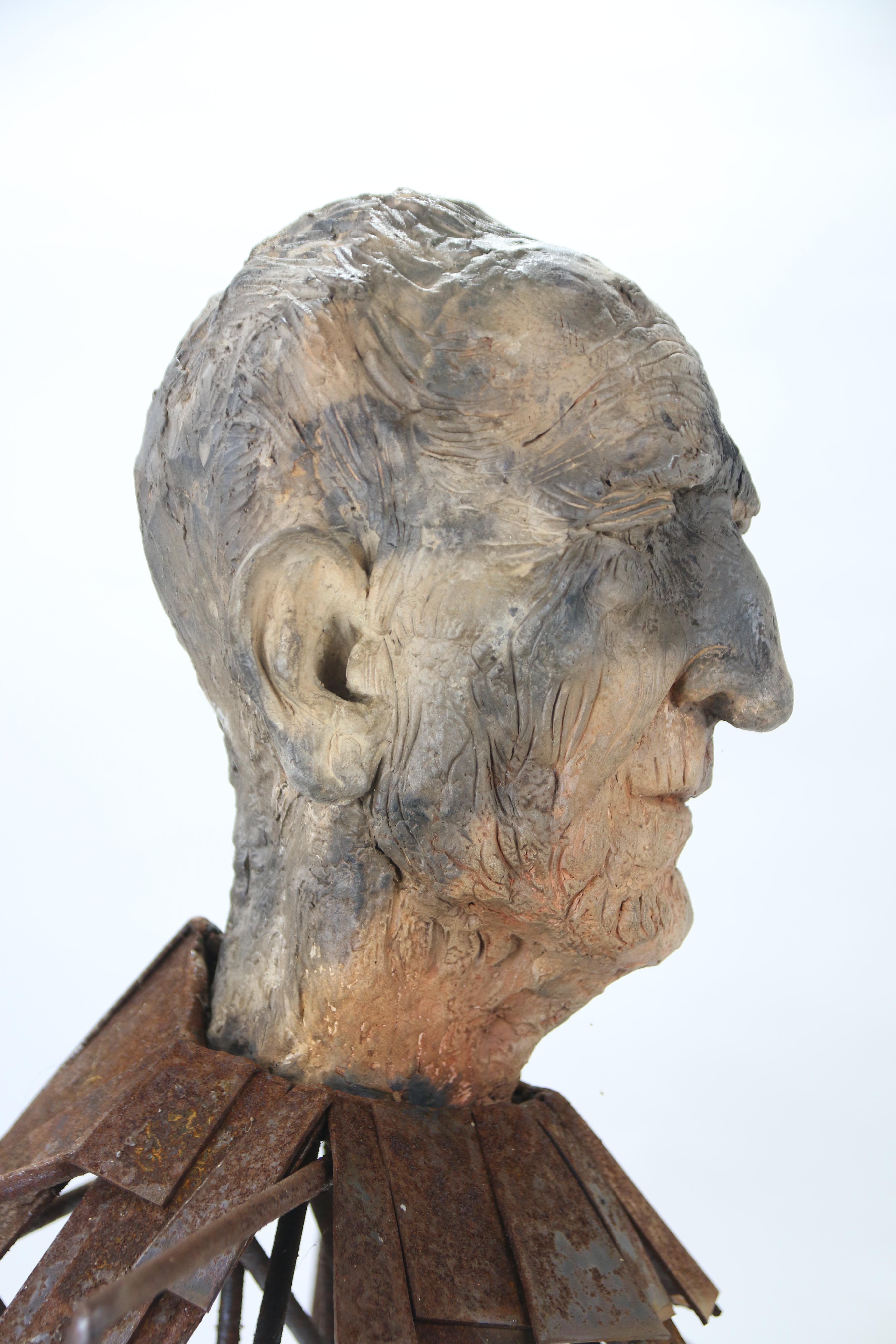 Expressive Abstract Figurative Ceramic and Iron Sculptural Bust Learner Three For Sale 4