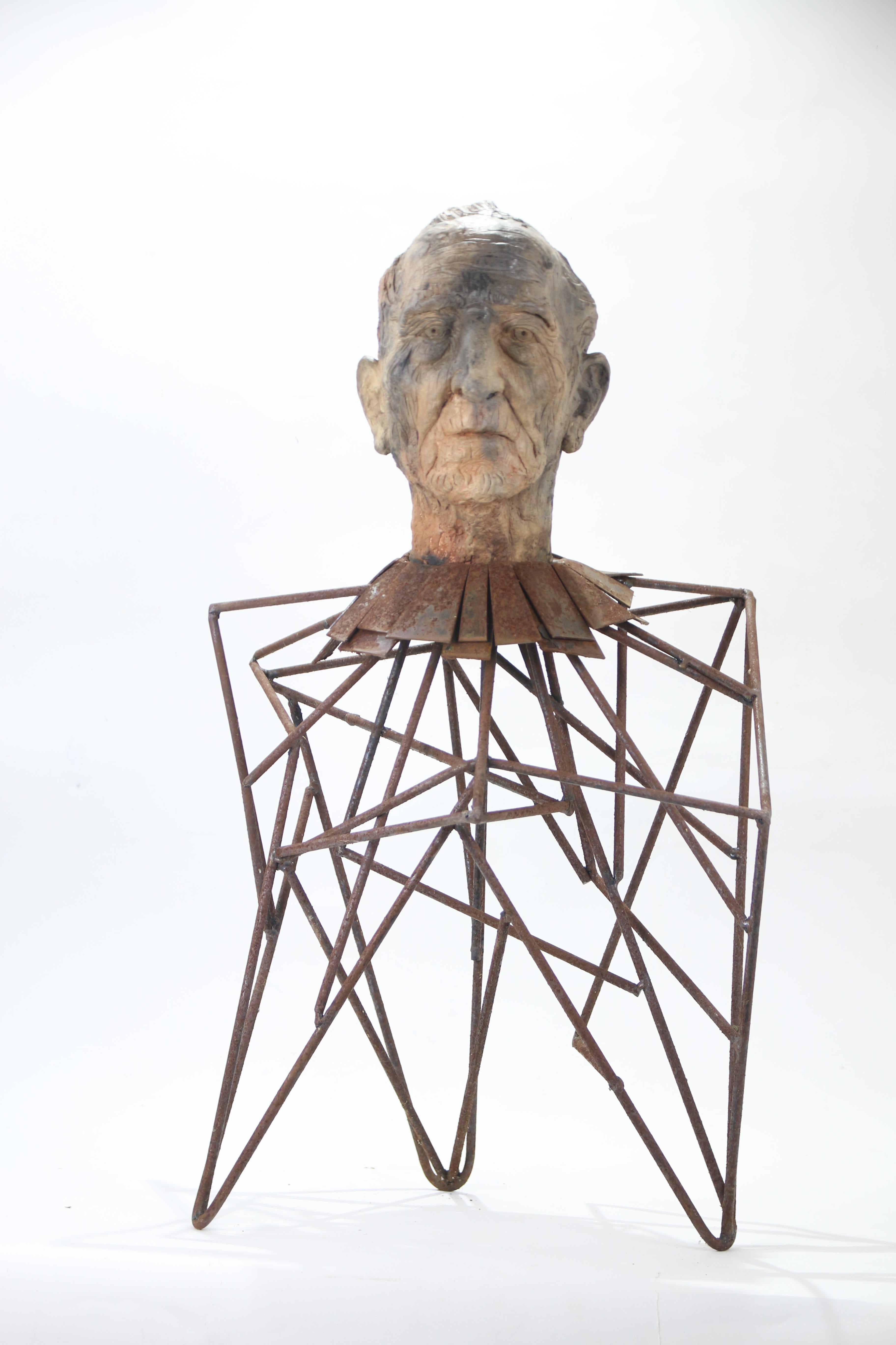 Expressive Abstract Figurative Ceramic and Iron Sculptural Bust Learner Three