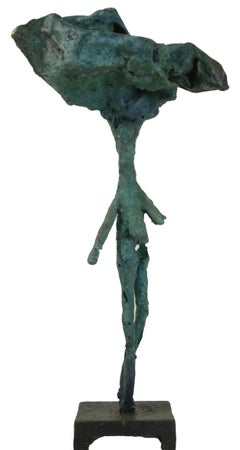 Expressive Bronze Female Figure Sculpture with Cloud Head and Paper Model