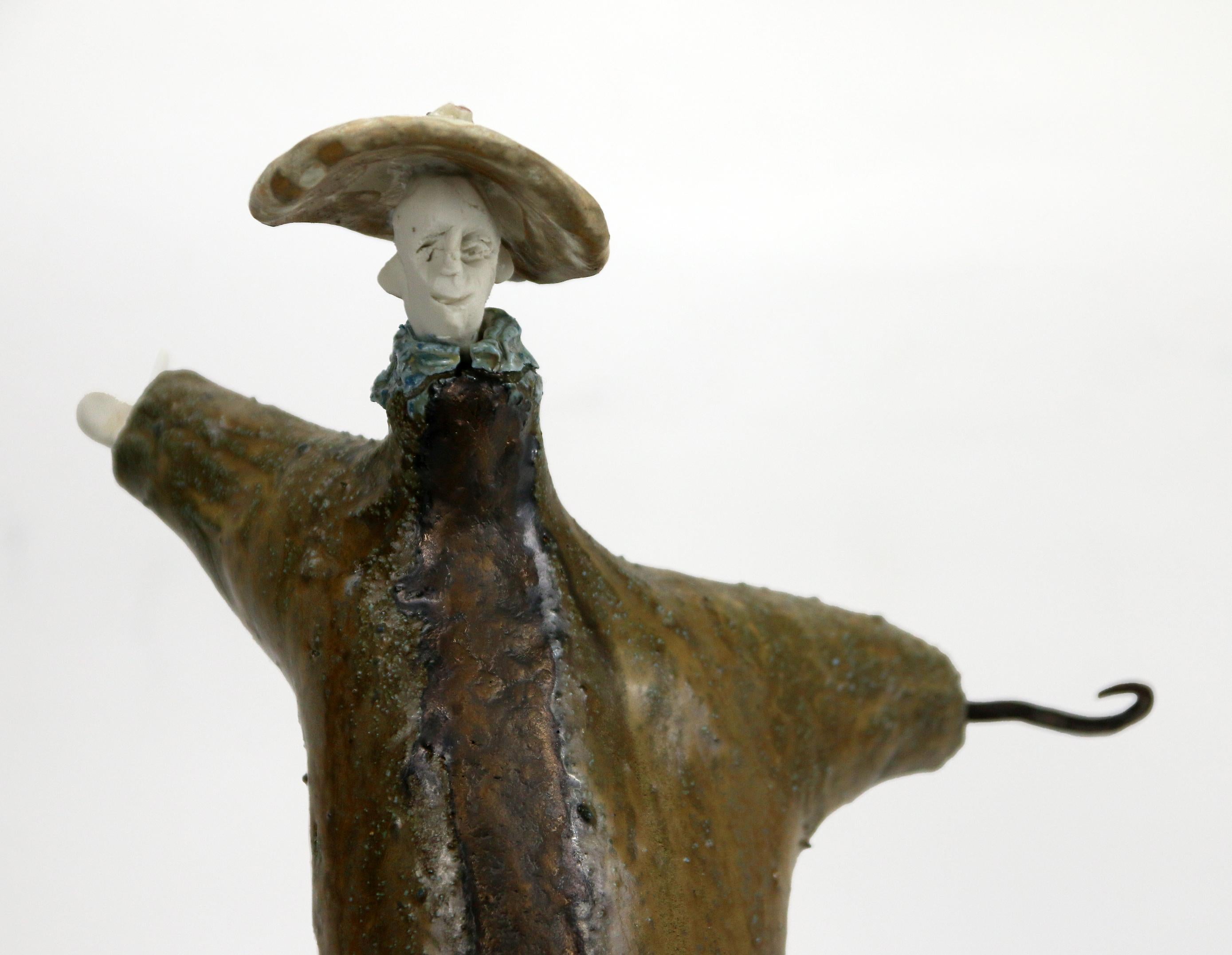 Expressive High Fire Ceramic Figure with Forged Iron Hook Extravagant Series For Sale 5