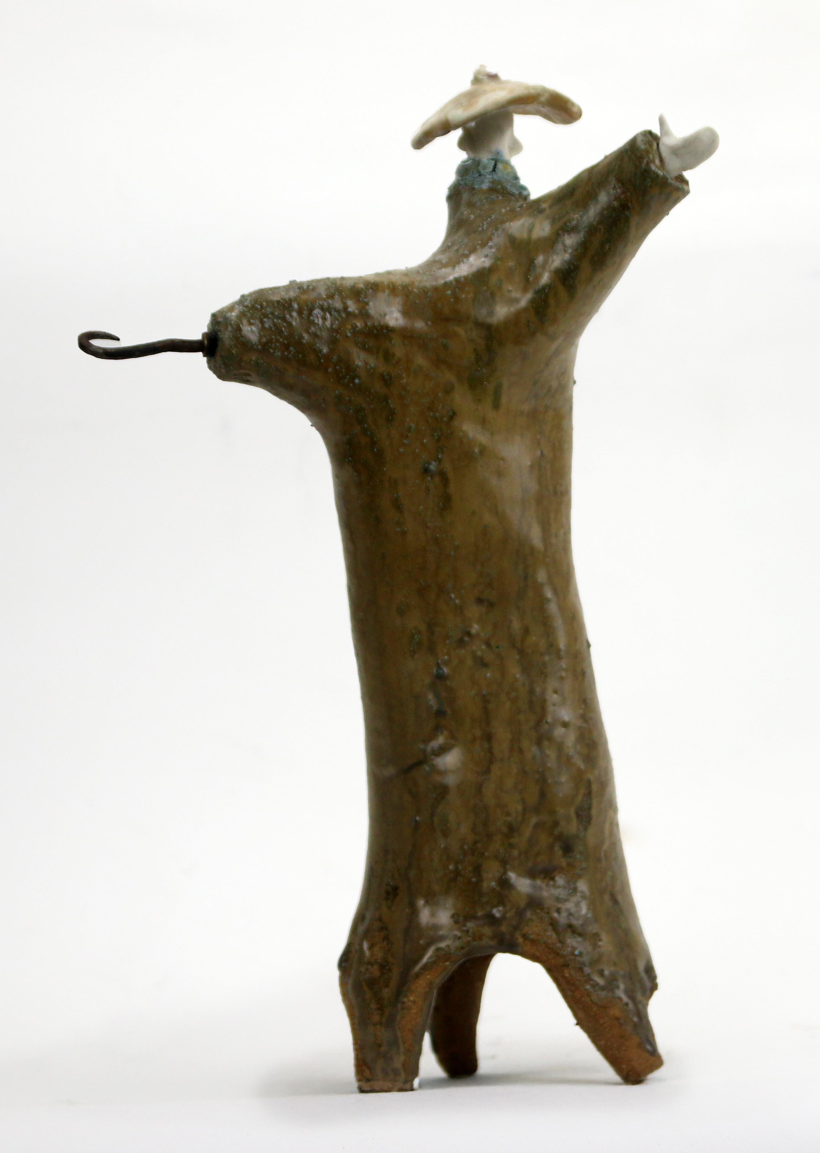 Expressive High Fire Ceramic Figure with Forged Iron Hook Extravagant Series For Sale 2
