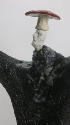 Figurative Ceramic Sculpture with Shino Glaze and Porcelain Head with Amanita