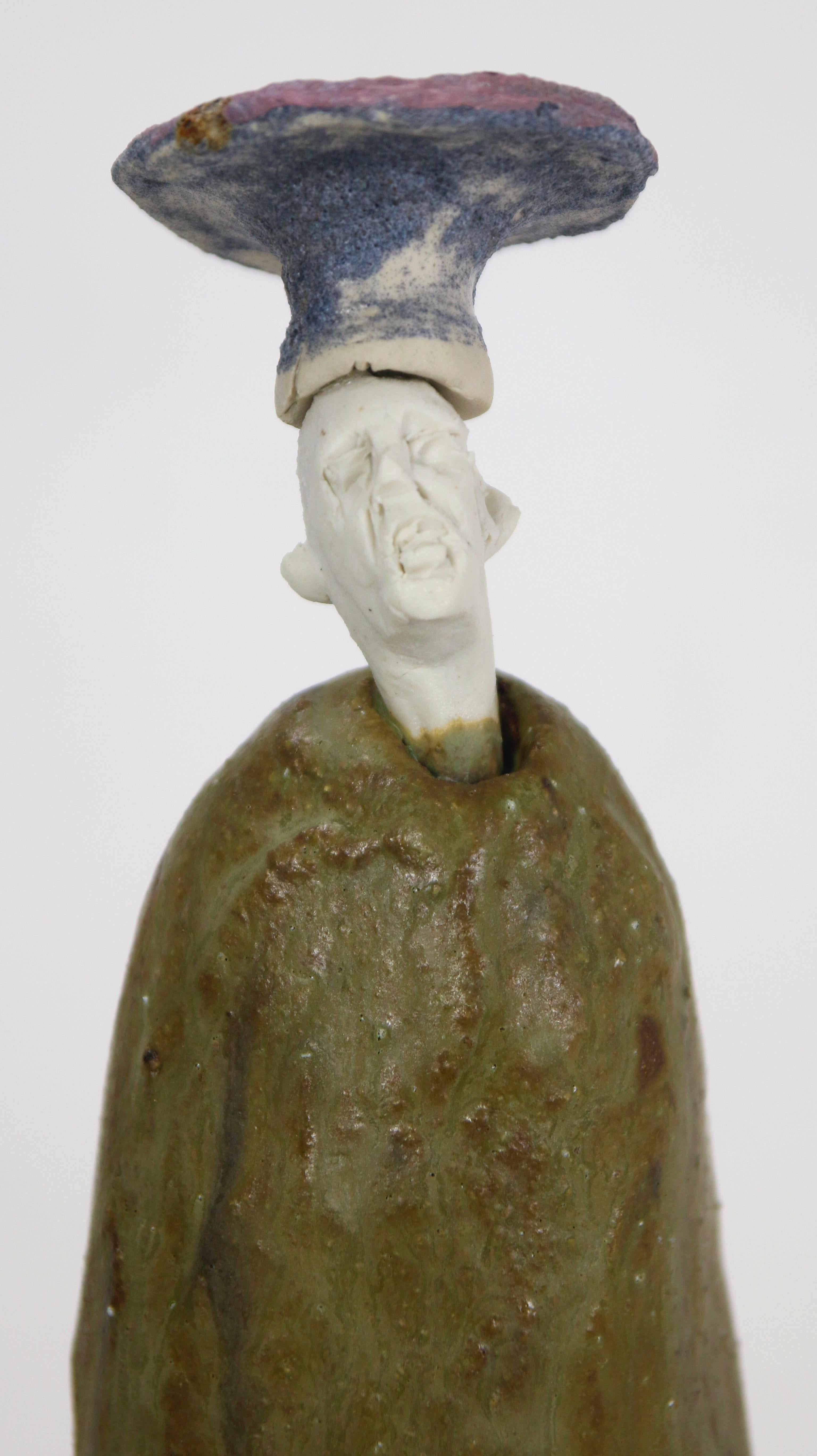 Scultura figurativa in ceramica con smalto Wood-Ash e testa di porcellana con Rusola in vendita 2