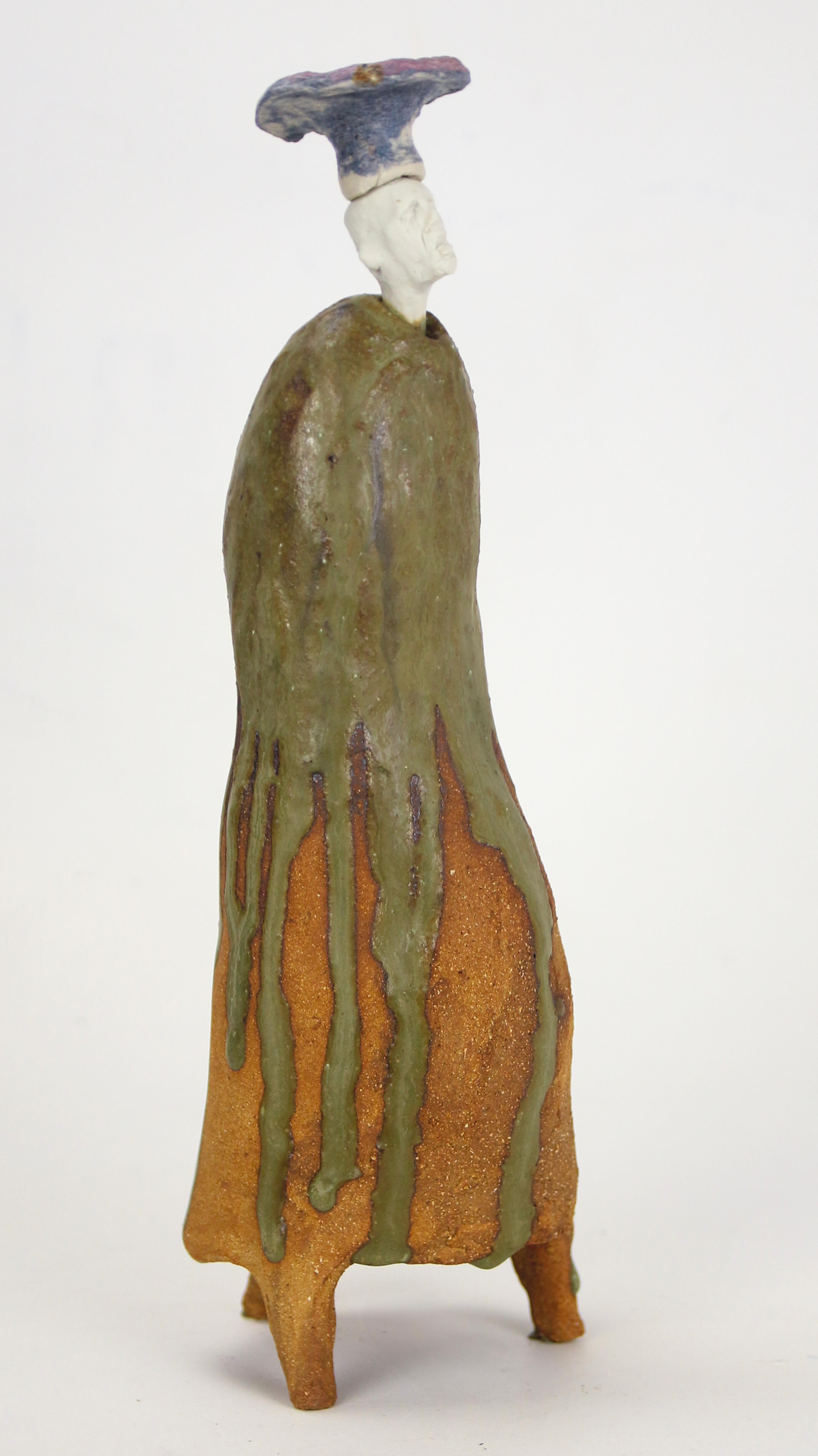 Scultura figurativa in ceramica con smalto Wood-Ash e testa di porcellana con Rusola in vendita 3