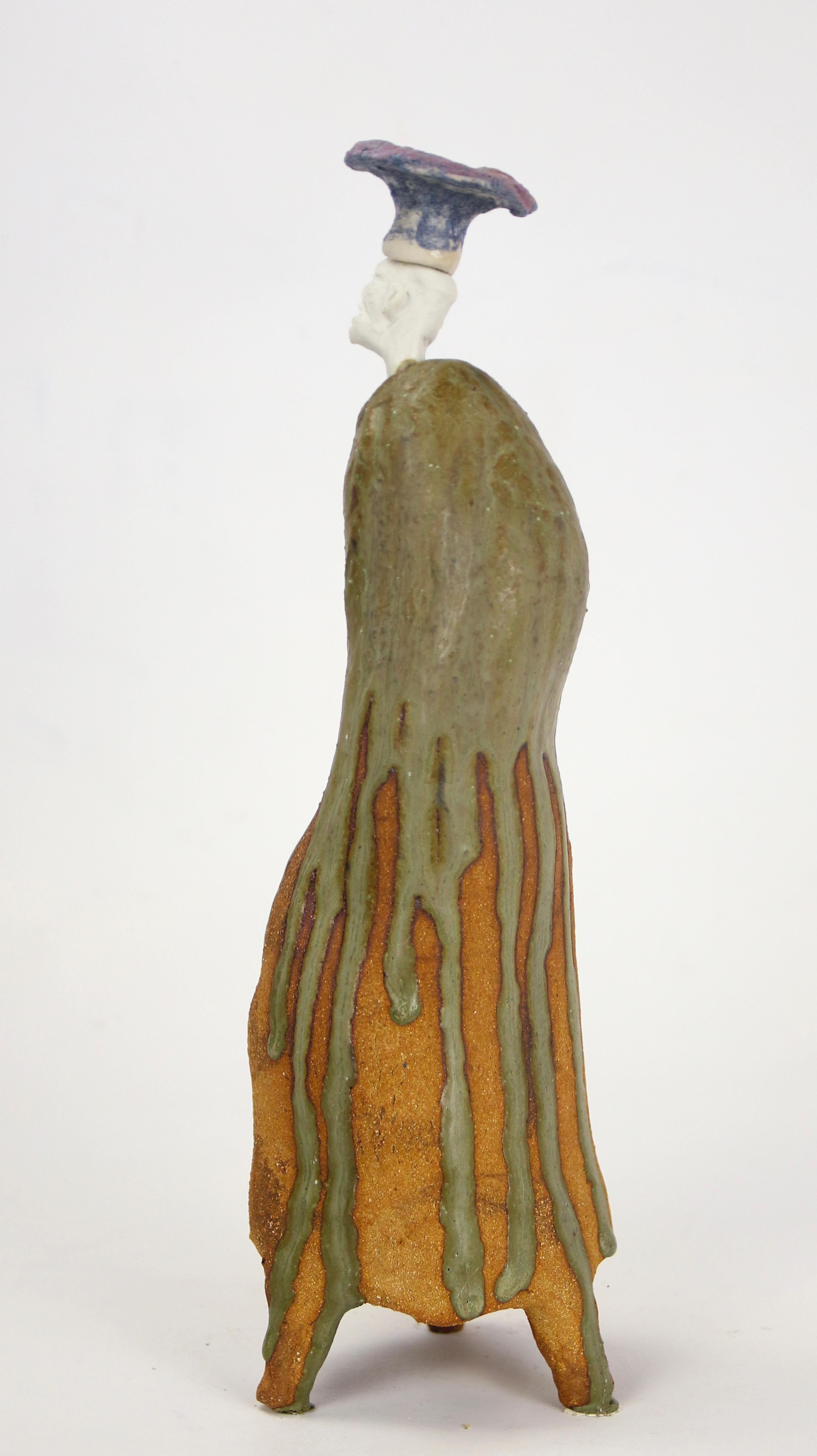 Scultura figurativa in ceramica con smalto Wood-Ash e testa di porcellana con Rusola in vendita 4