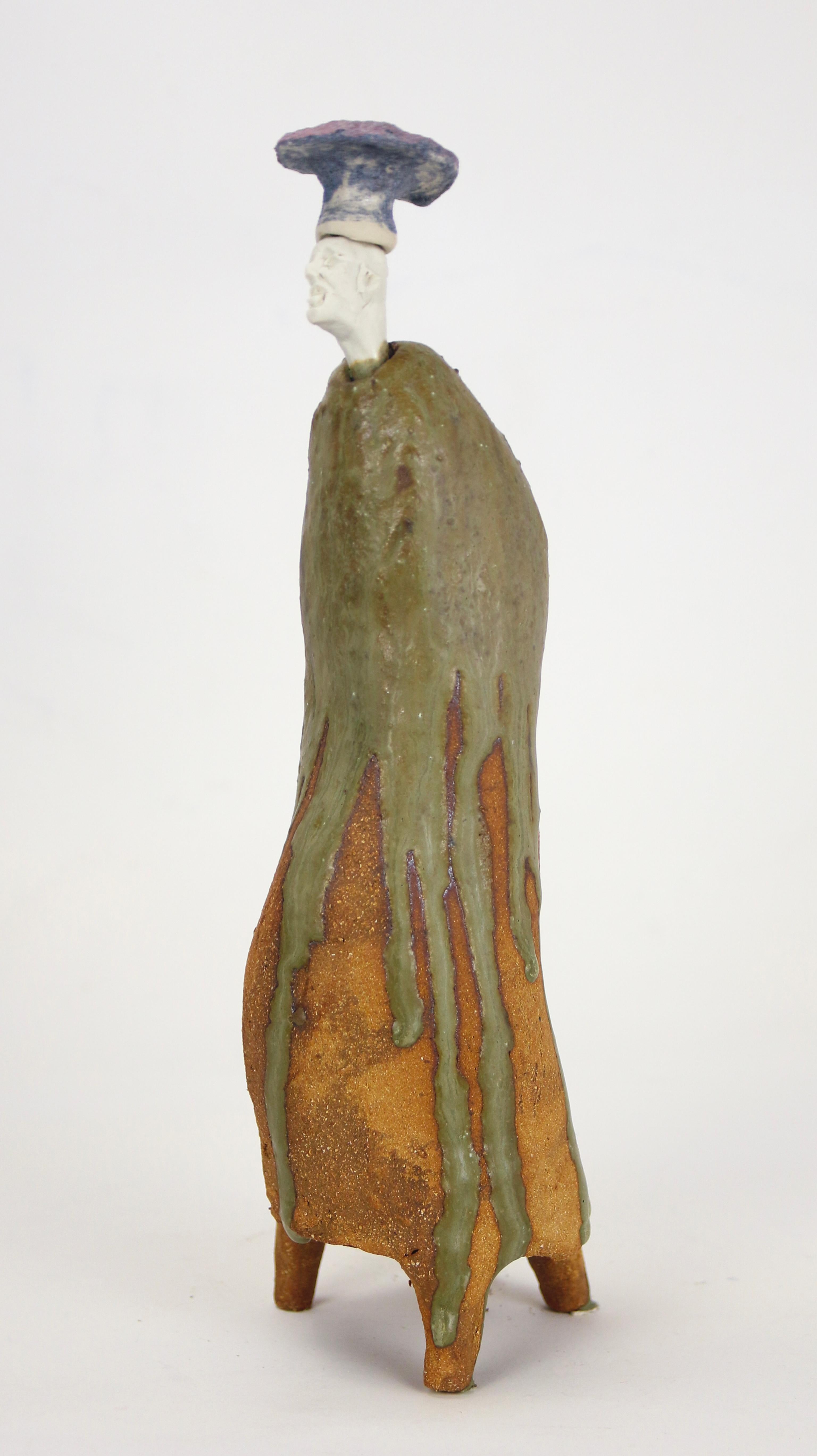 Scultura figurativa in ceramica con smalto Wood-Ash e testa di porcellana con Rusola in vendita 5