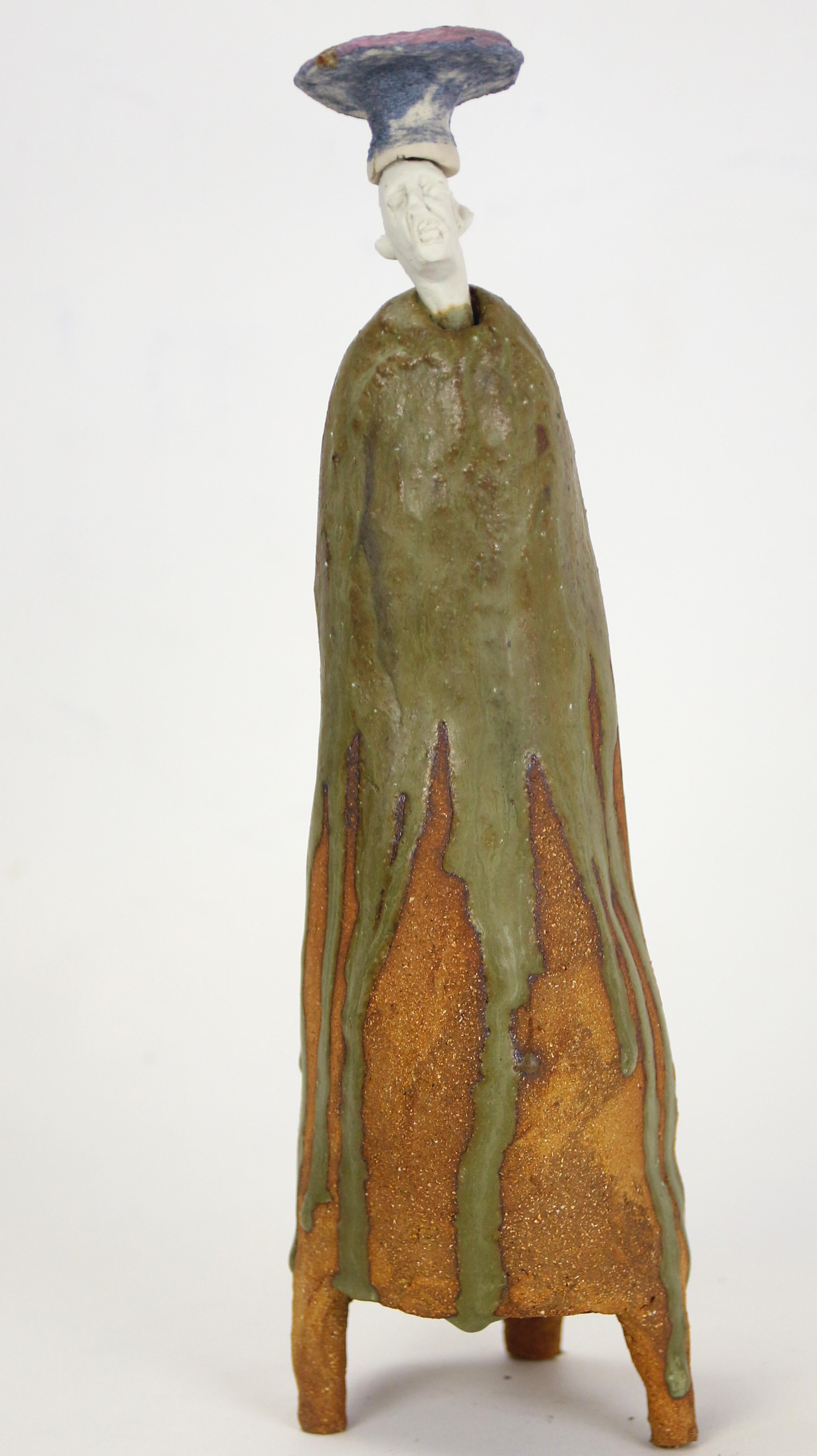 Scultura figurativa in ceramica con smalto Wood-Ash e testa di porcellana con Rusola in vendita 6